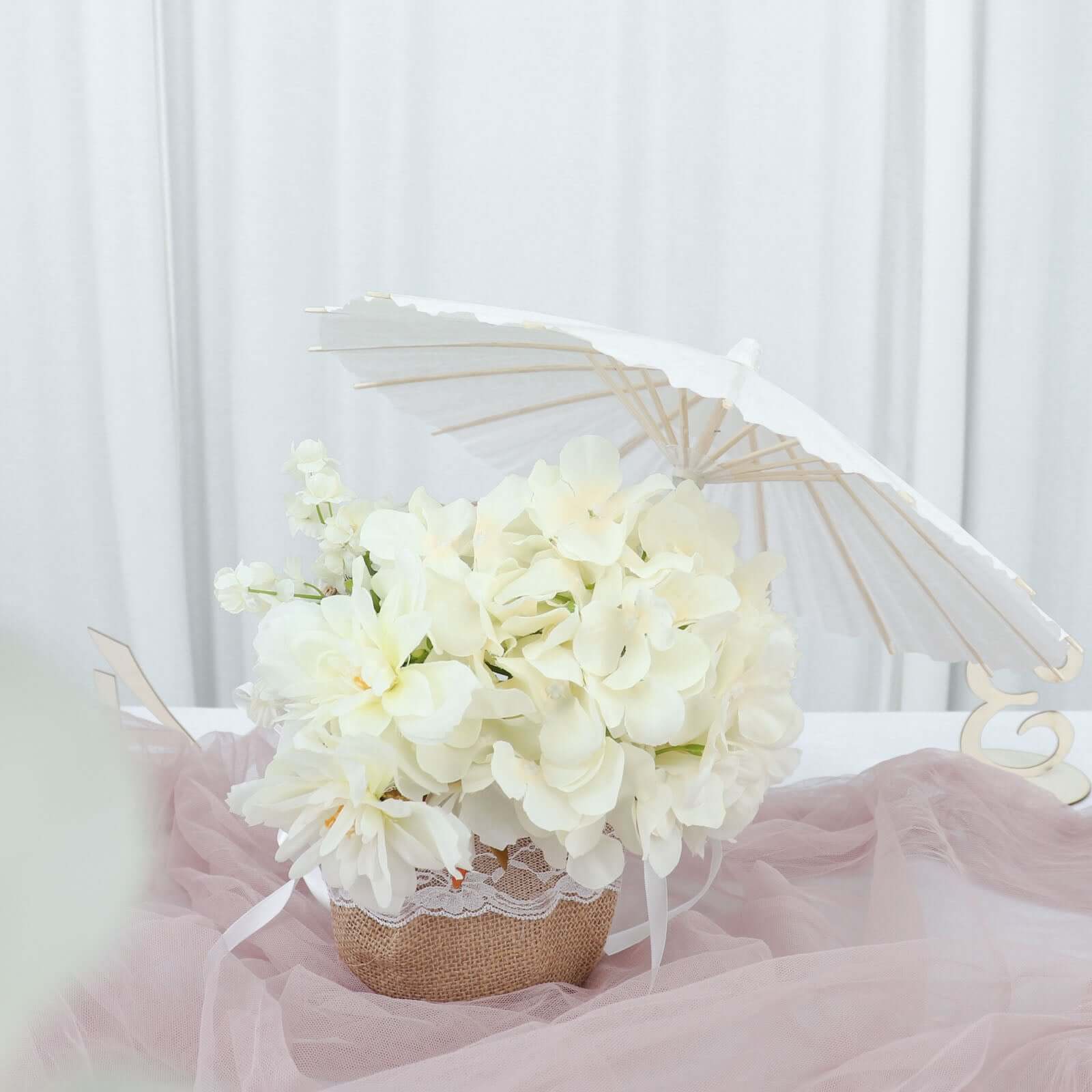 4-Pack Parasol Umbrellas Paper and Bamboo 16" White - Wedding Party Favors and Table Decorations - Image 6