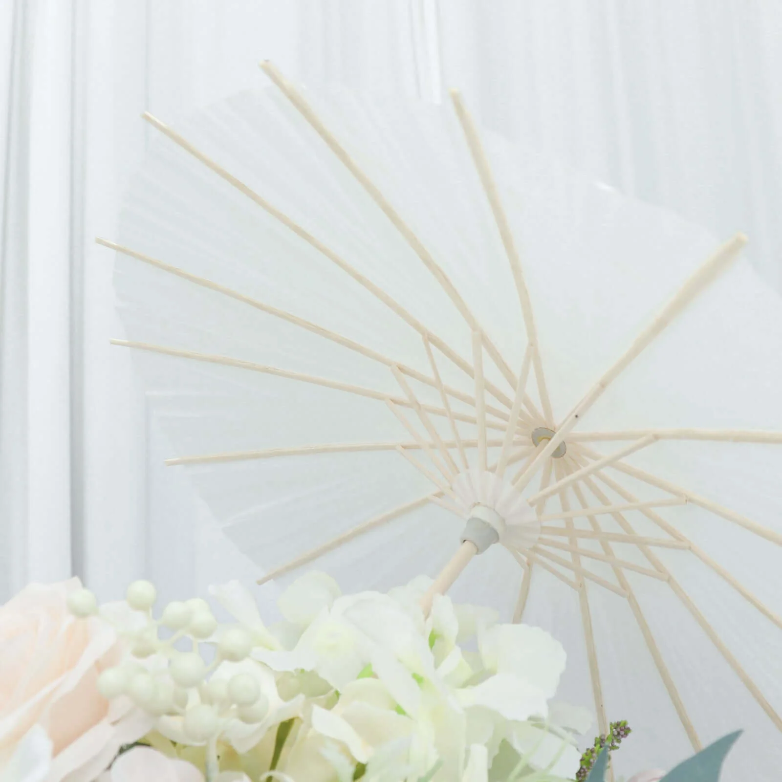 4-Pack Parasol Umbrellas Paper and Bamboo 16" White - Wedding Party Favors and Table Decorations - Image 8