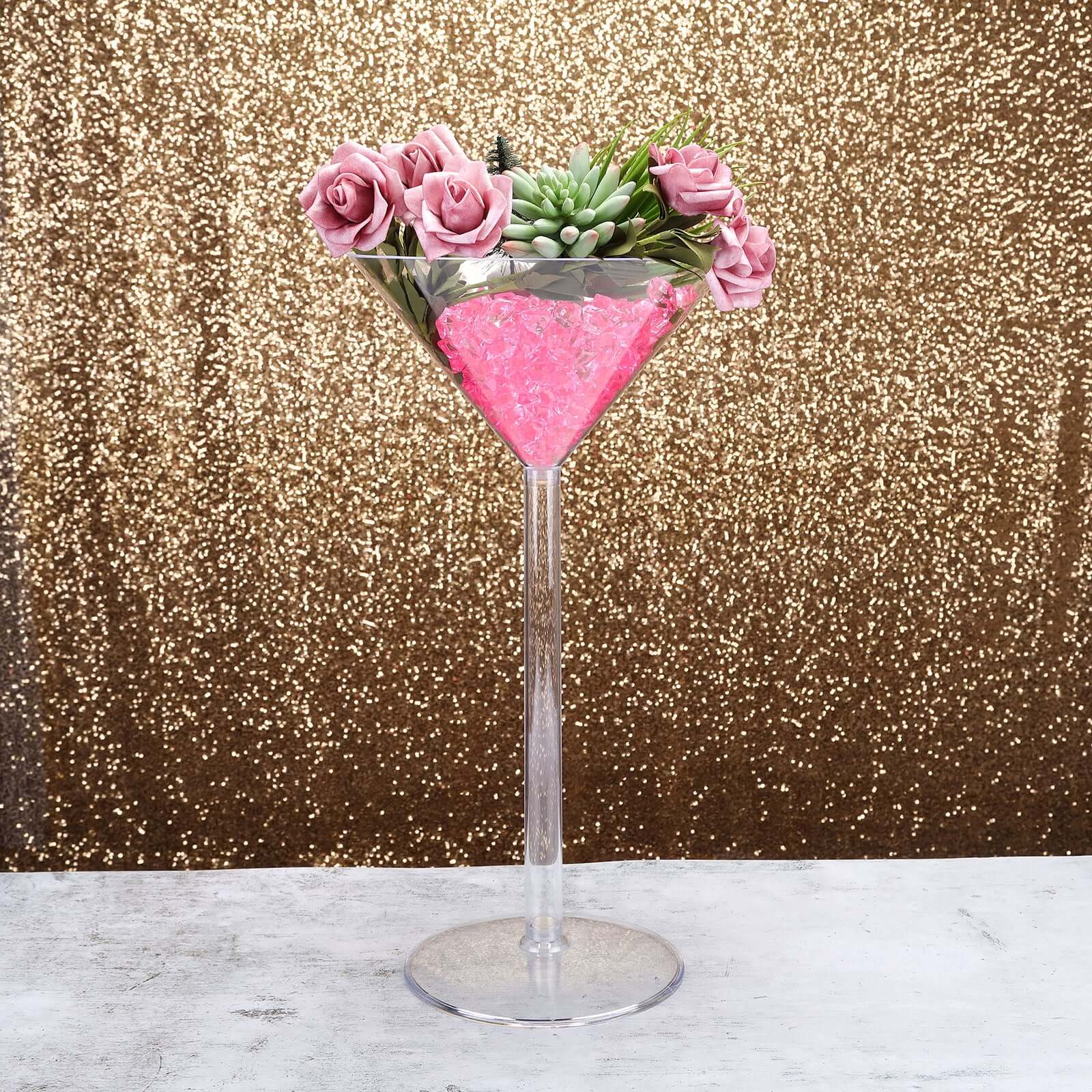 4-Pack Plastic Flower Vases Martini Glass Design 18" Clear - Fillable Long Stem Wedding Centerpieces - Image 2
