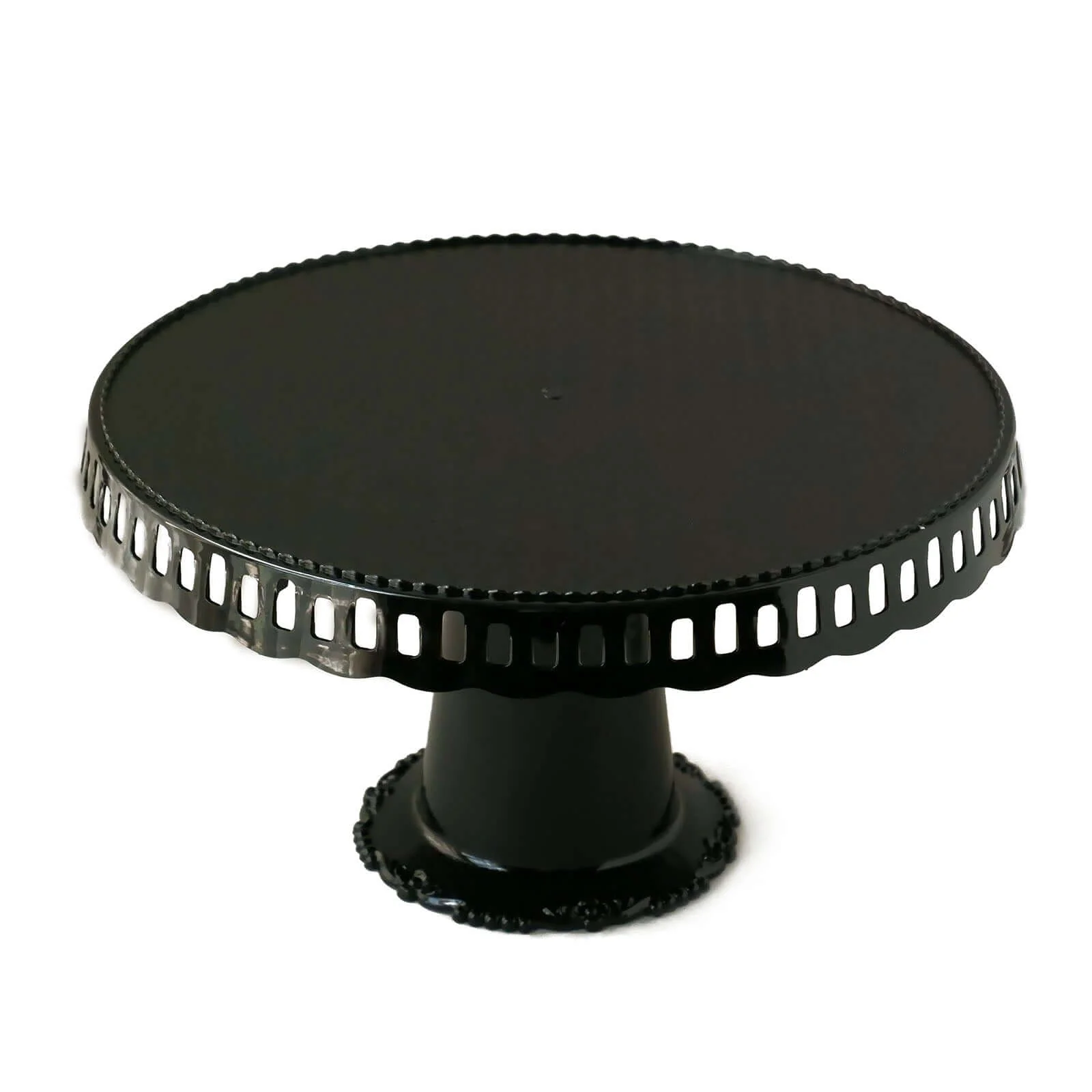 4-Pack Plastic Round Pedestal Cake Stands 13" Black with Hollow Ribbon Trim Edges - Reusable Cupcake Dessert Display Risers - Image 7