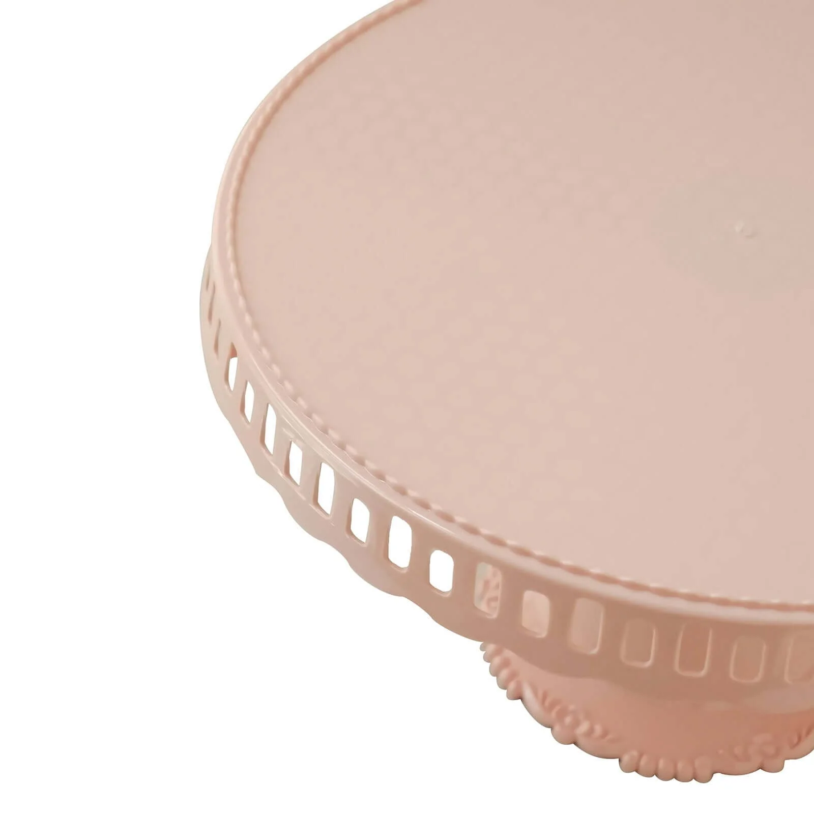 4-Pack Plastic Round Pedestal Cake Stands 13" Blush with Hollow Ribbon Trim Edges - Reusable Cupcake Dessert Display Risers - Image 13