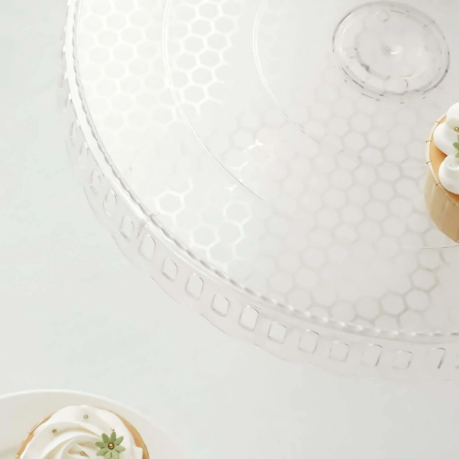4-Pack Plastic Round Pedestal Cake Stands 13" Clear with Hollow Ribbon Trim Edges - Reusable Cupcake Dessert Display Risers - Image 12