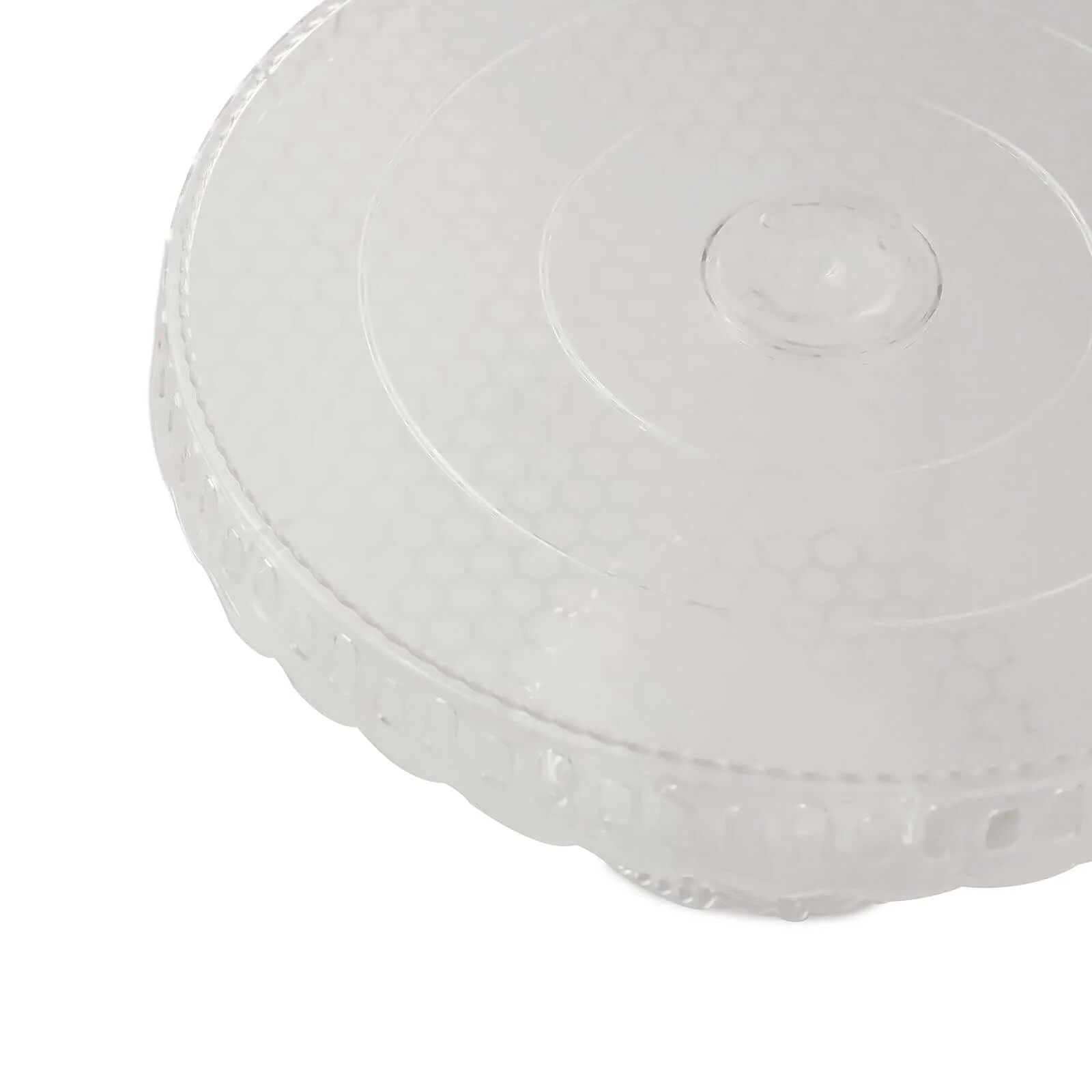 4-Pack Plastic Round Pedestal Cake Stands 13" Clear with Hollow Ribbon Trim Edges - Reusable Cupcake Dessert Display Risers - Image 13