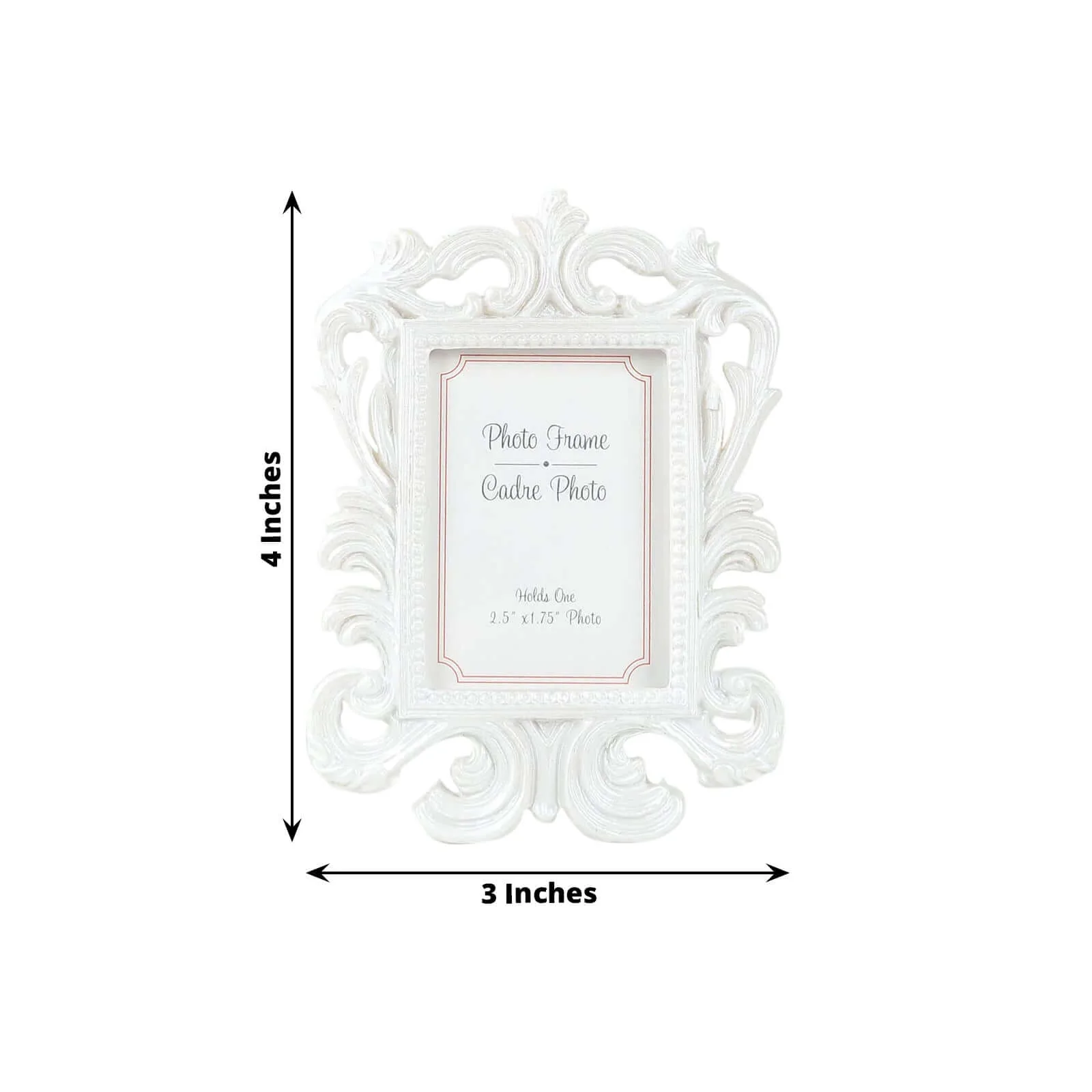 4-Pack Resin Picture Frames 4"x3" Vintage Baroque Design Rectangle White - Mini Photo Frame Party Favors & Wedding Place Card Holders - Image 3