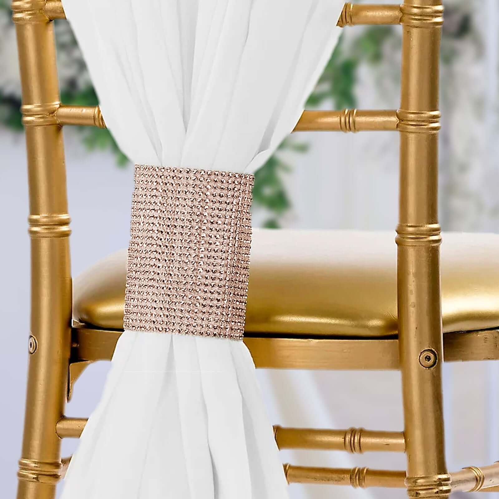 4 Pack Rose Gold Large Rhinestone Mesh Velcro Chair Sash Clips, Backdrop Curtain Bands 5"X10" - Image 2