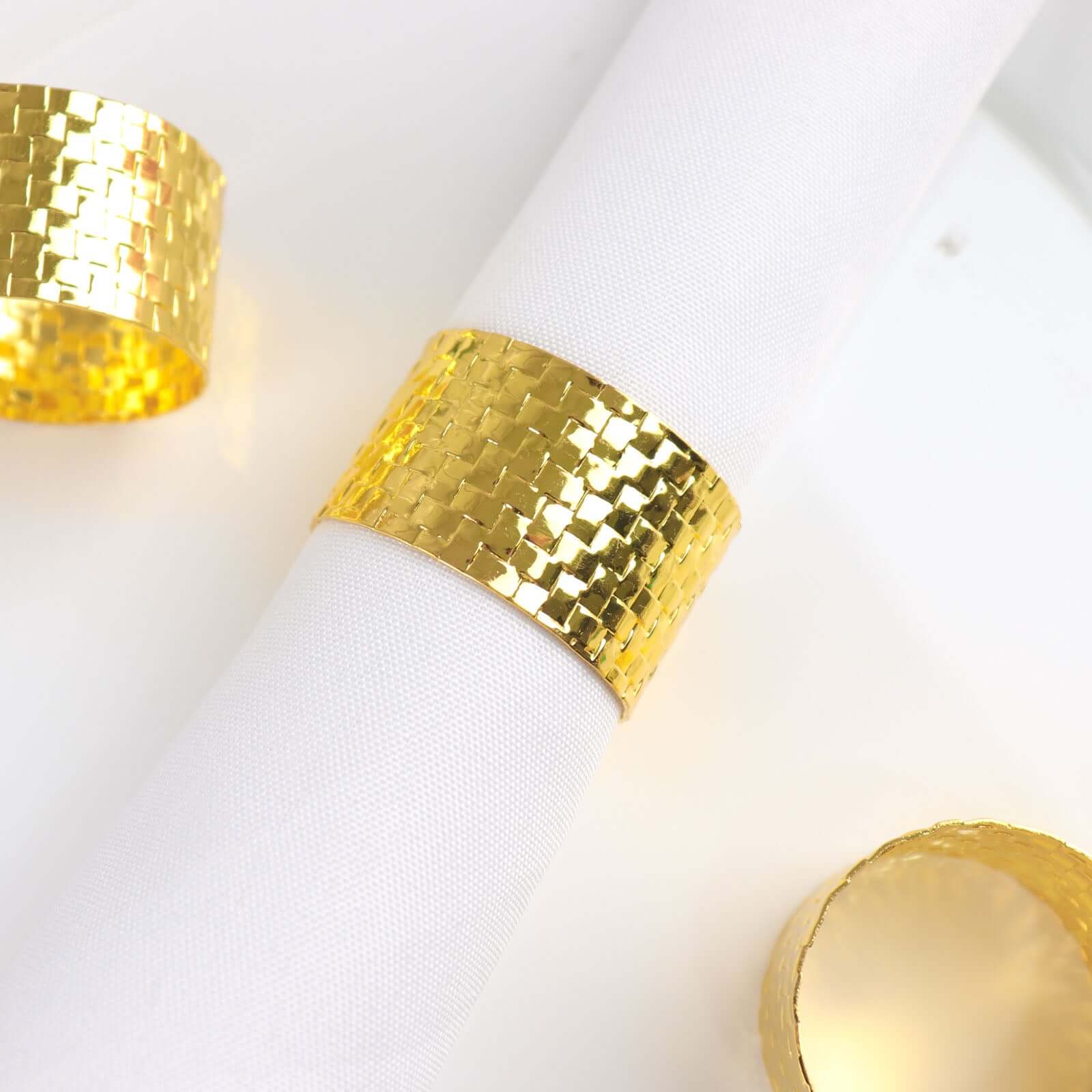 4 Pack Shiny Gold Basket Weave Napkin Rings, Metallic Napkin Holders - Image 12