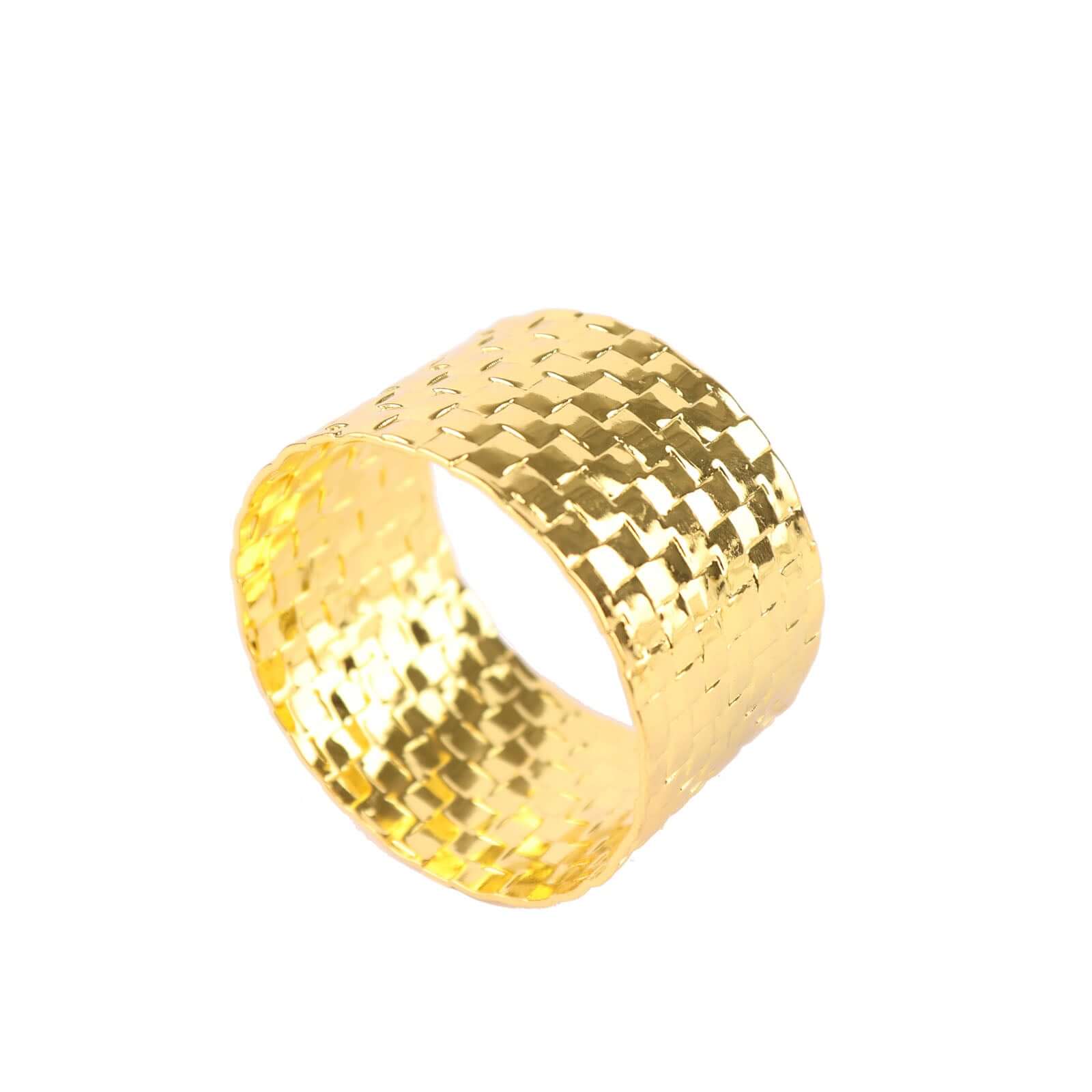 4 Pack Shiny Gold Basket Weave Napkin Rings, Metallic Napkin Holders - Image 7