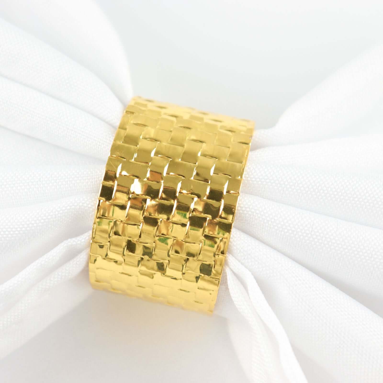 4 Pack Shiny Gold Basket Weave Napkin Rings, Metallic Napkin Holders - Image 9