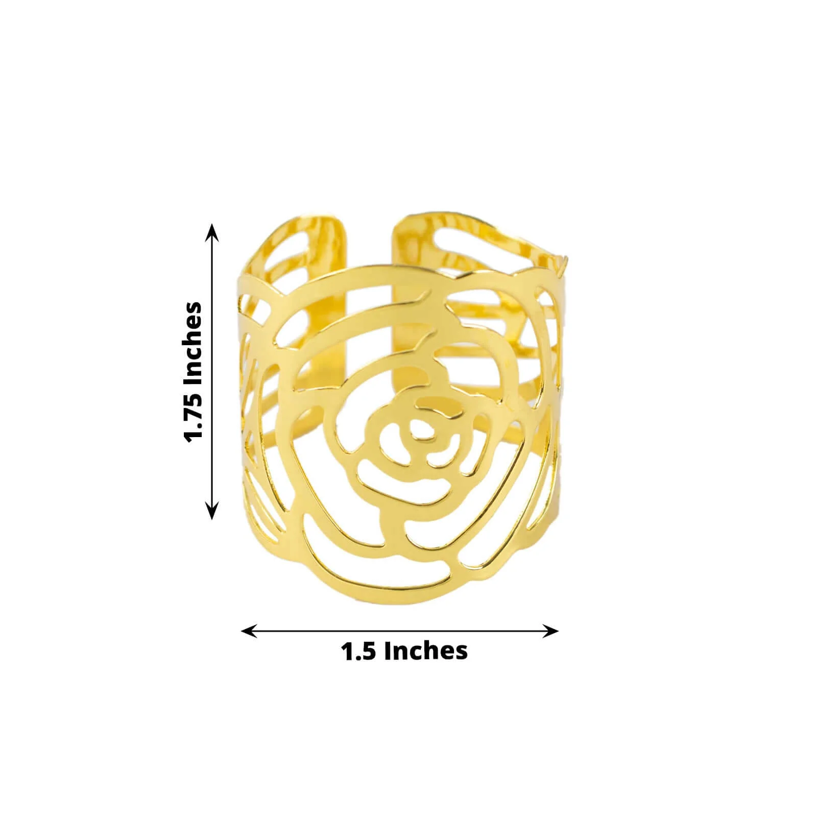 4 Pack Shiny Gold Laser Cut Rose Metal Cuff Napkin Rings, Decorative Flower Napkin Holders - Image 3