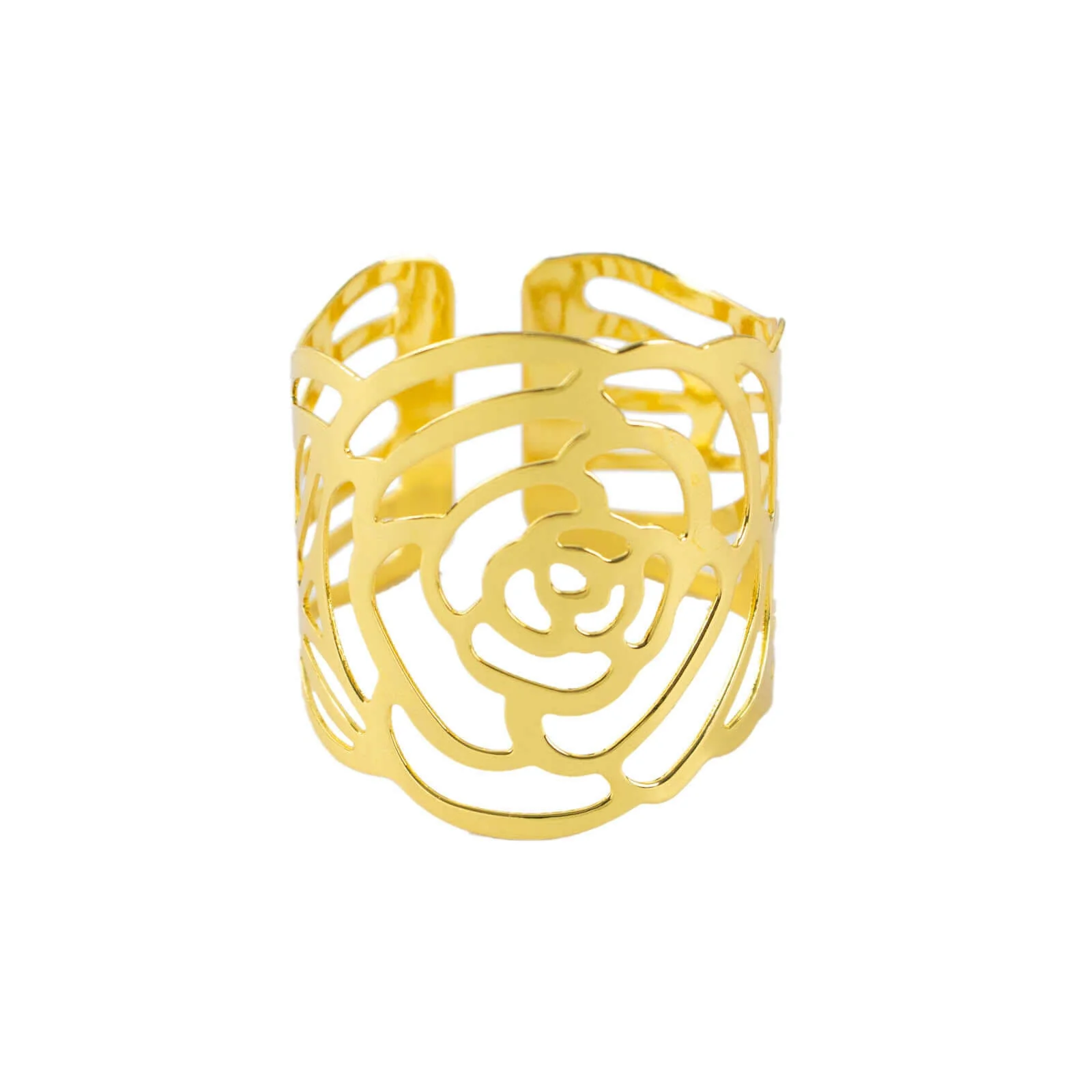 4 Pack Shiny Gold Laser Cut Rose Metal Cuff Napkin Rings, Decorative Flower Napkin Holders - Image 6
