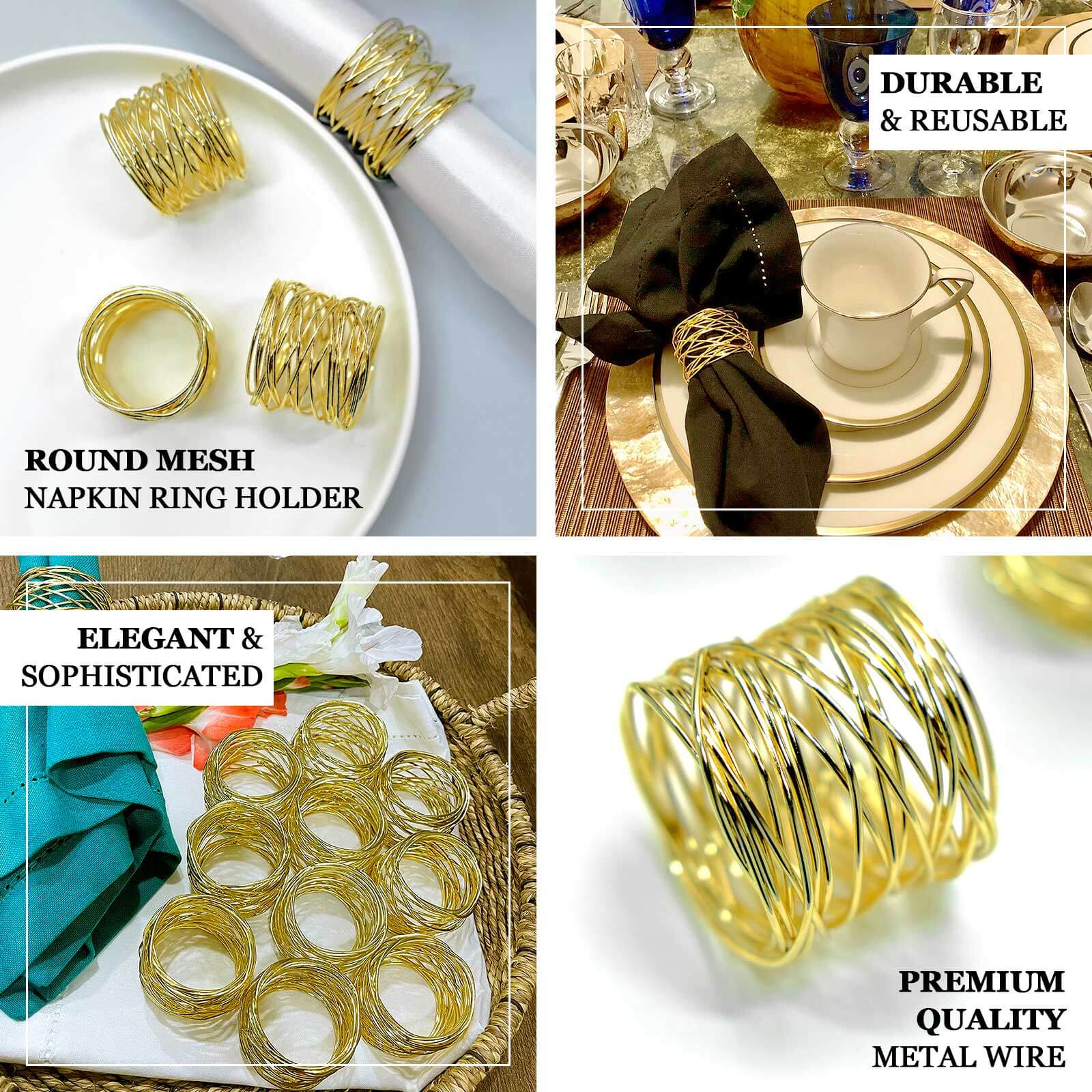 4 Pack Shiny Gold Metal Wire Paper or Cloth Linen Napkin Rings - Image 4