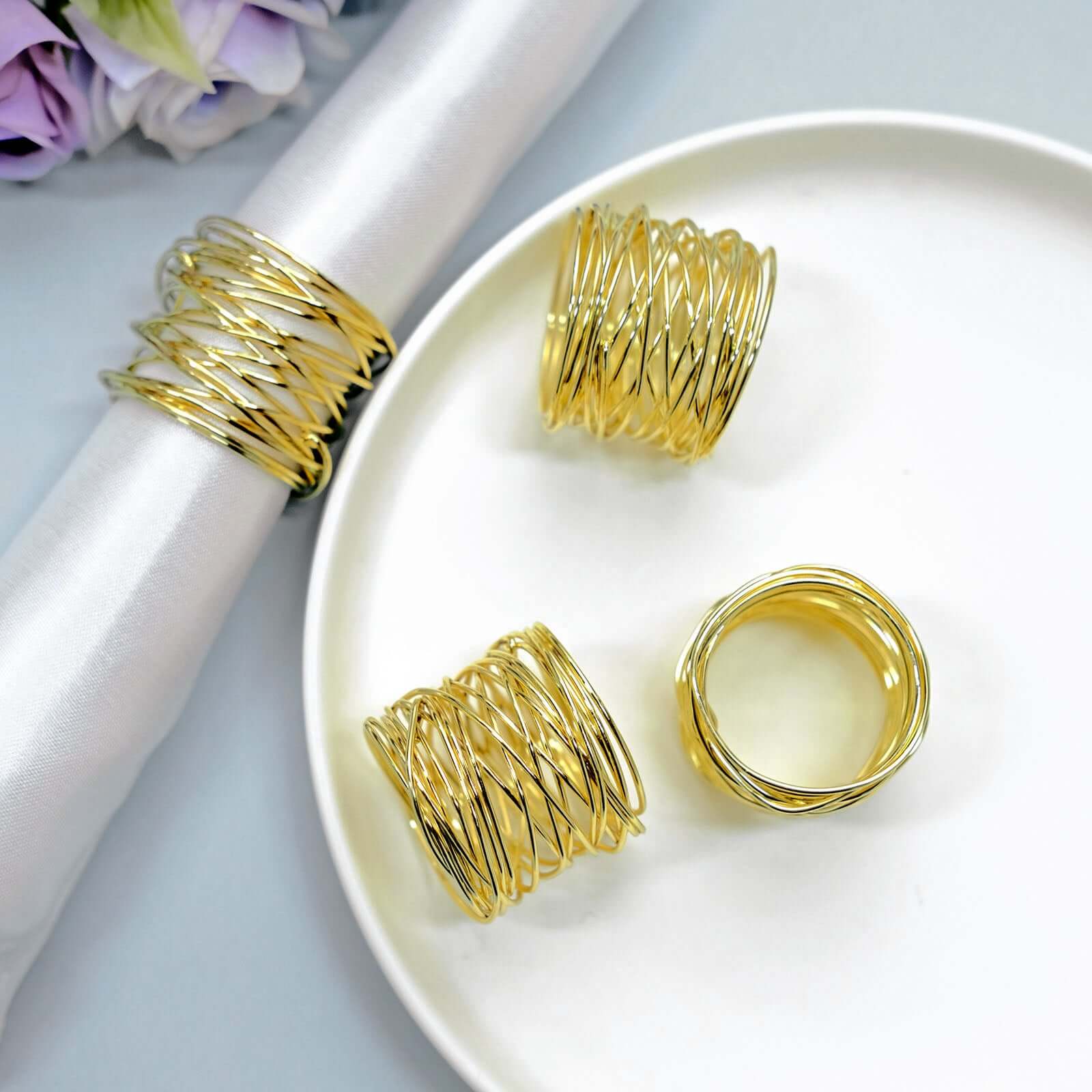 4 Pack Shiny Gold Metal Wire Paper or Cloth Linen Napkin Rings - Image 6
