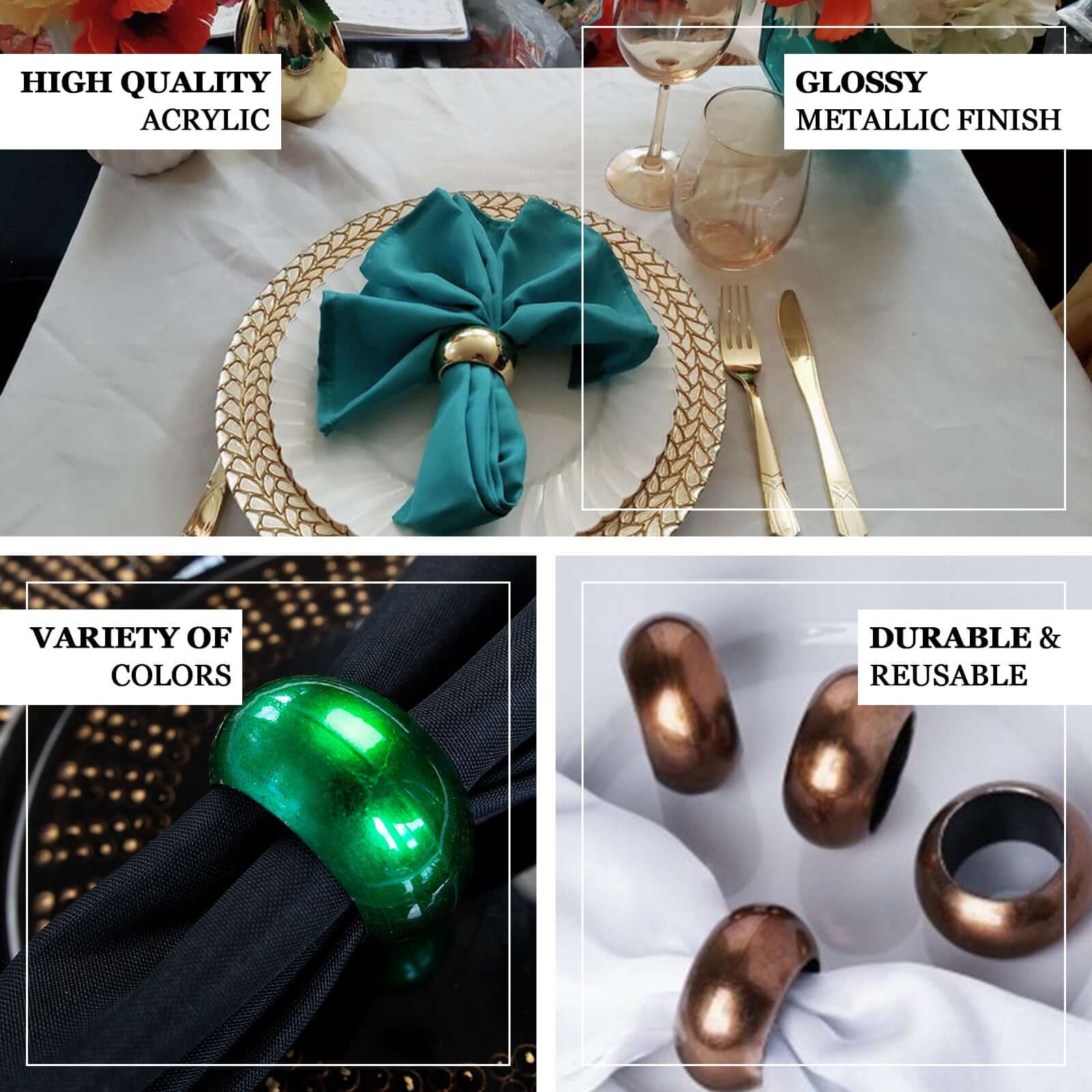 4 Pack Shiny Metallic Black Acrylic Napkin Rings - Image 4
