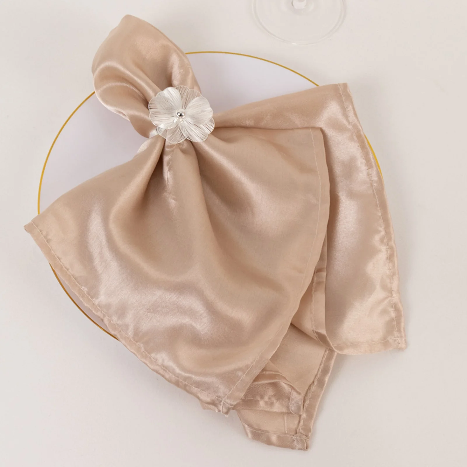 4 Pack Silver Metal Jasmine Flower Napkin Rings with Pearl Center, Decorative Floral Napkin Holder Bands - 2" - Image 5