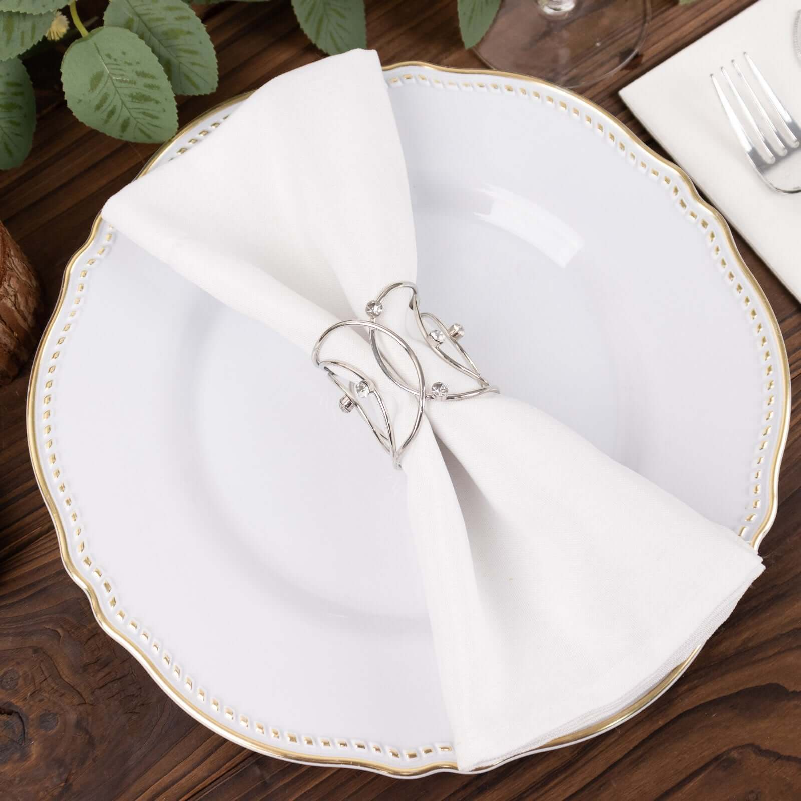 4 Pack Silver Metal Rhinestone Napkin Rings With Hollow Woven Style, Elegant Napkin Holders