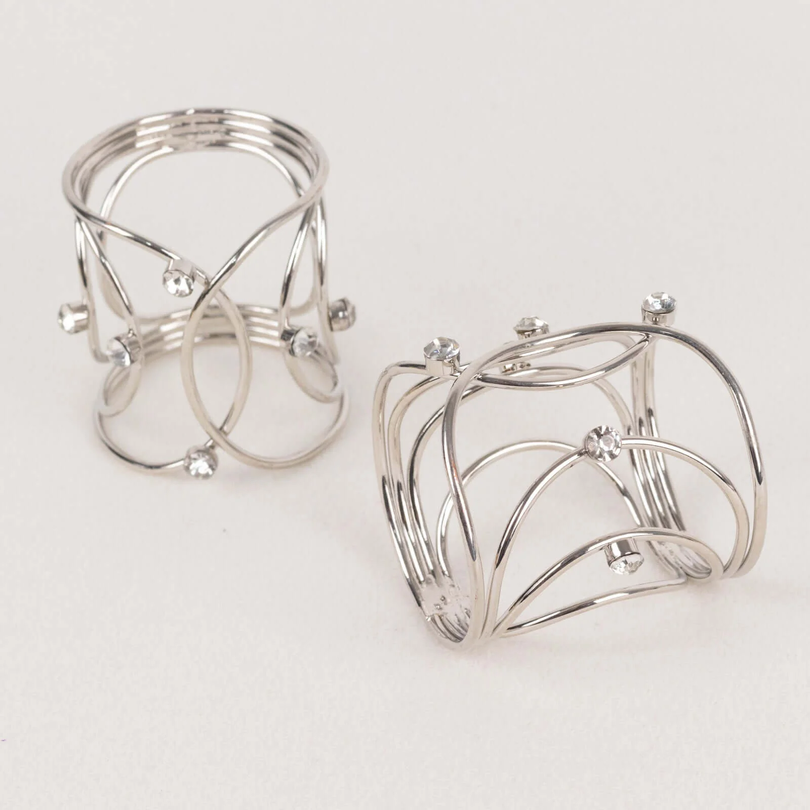 4 Pack Silver Metal Rhinestone Napkin Rings With Hollow Woven Style, Elegant Napkin Holders - Image 4