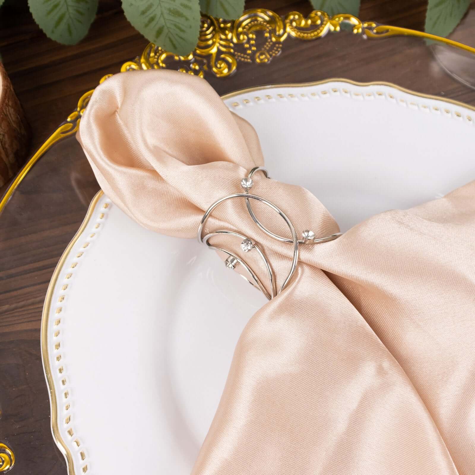 4 Pack Silver Metal Rhinestone Napkin Rings With Hollow Woven Style, Elegant Napkin Holders - Image 9