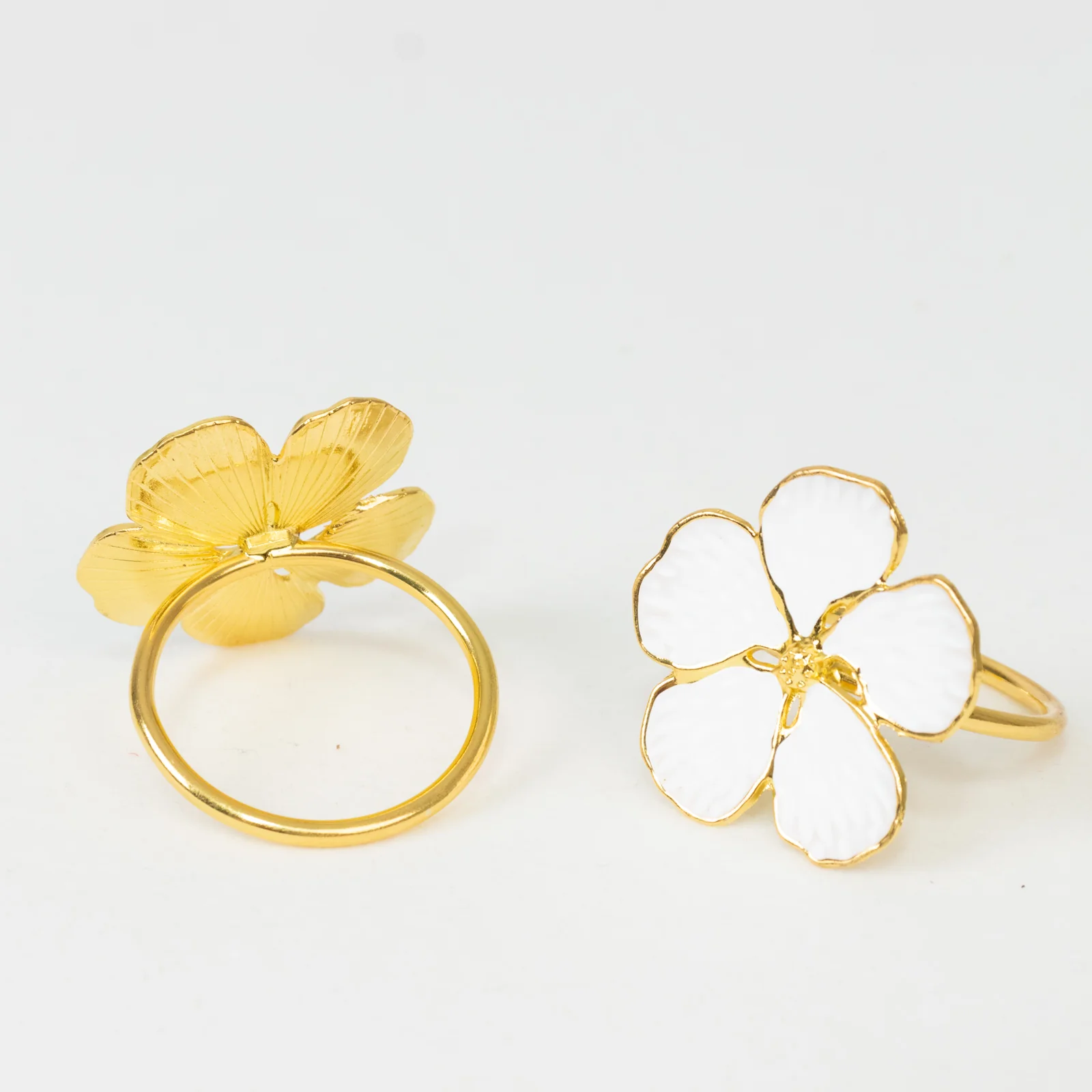 4 Pack White and Gold Metal Flower Napkin Rings, Floral Serviette Buckle Napkin Holder Set - Plum Blossom Design - Image 8
