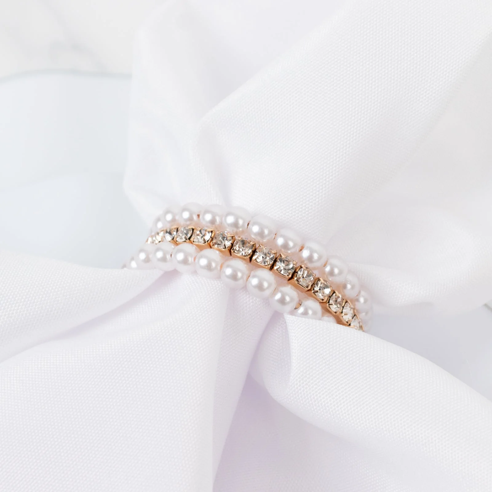 4-Pack White Pearl Rhinestone Napkin Rings, Elegant Round Napkin Holders - 2" - Image 5