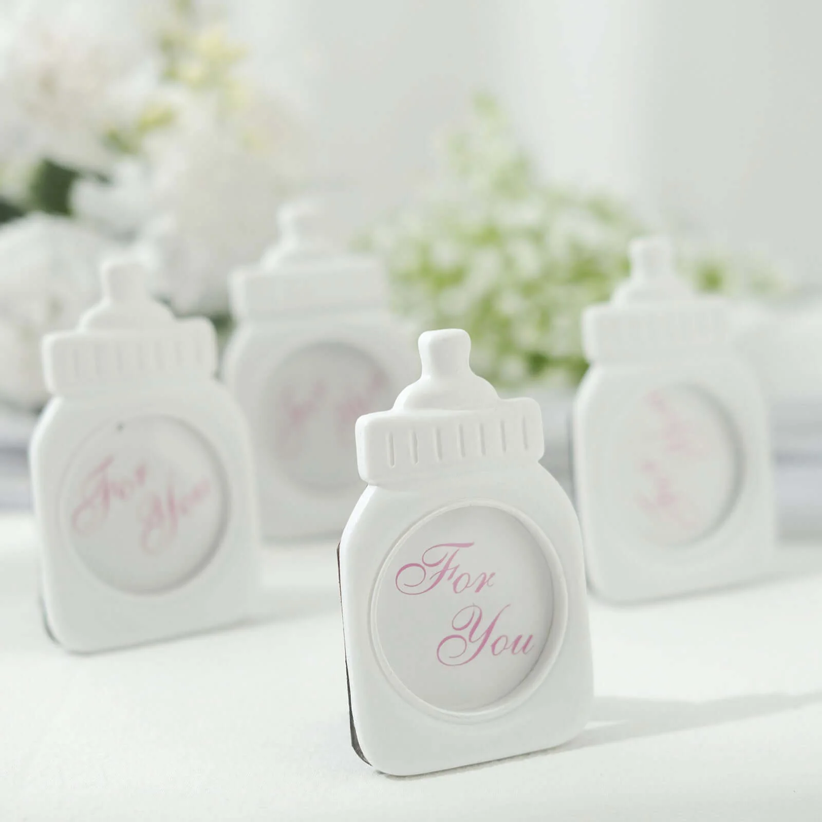 4 Pack White Resin Baby Feeding Bottle Picture Frame Party Favors, Baby Shower Favors, Gender Reveal Party Gifts 4"