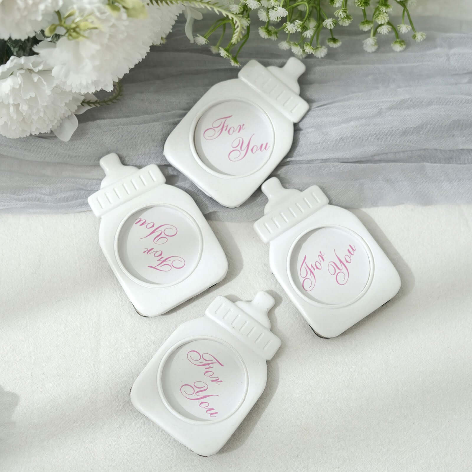 4 Pack White Resin Baby Feeding Bottle Picture Frame Party Favors, Baby Shower Favors, Gender Reveal Party Gifts 4" - Image 2