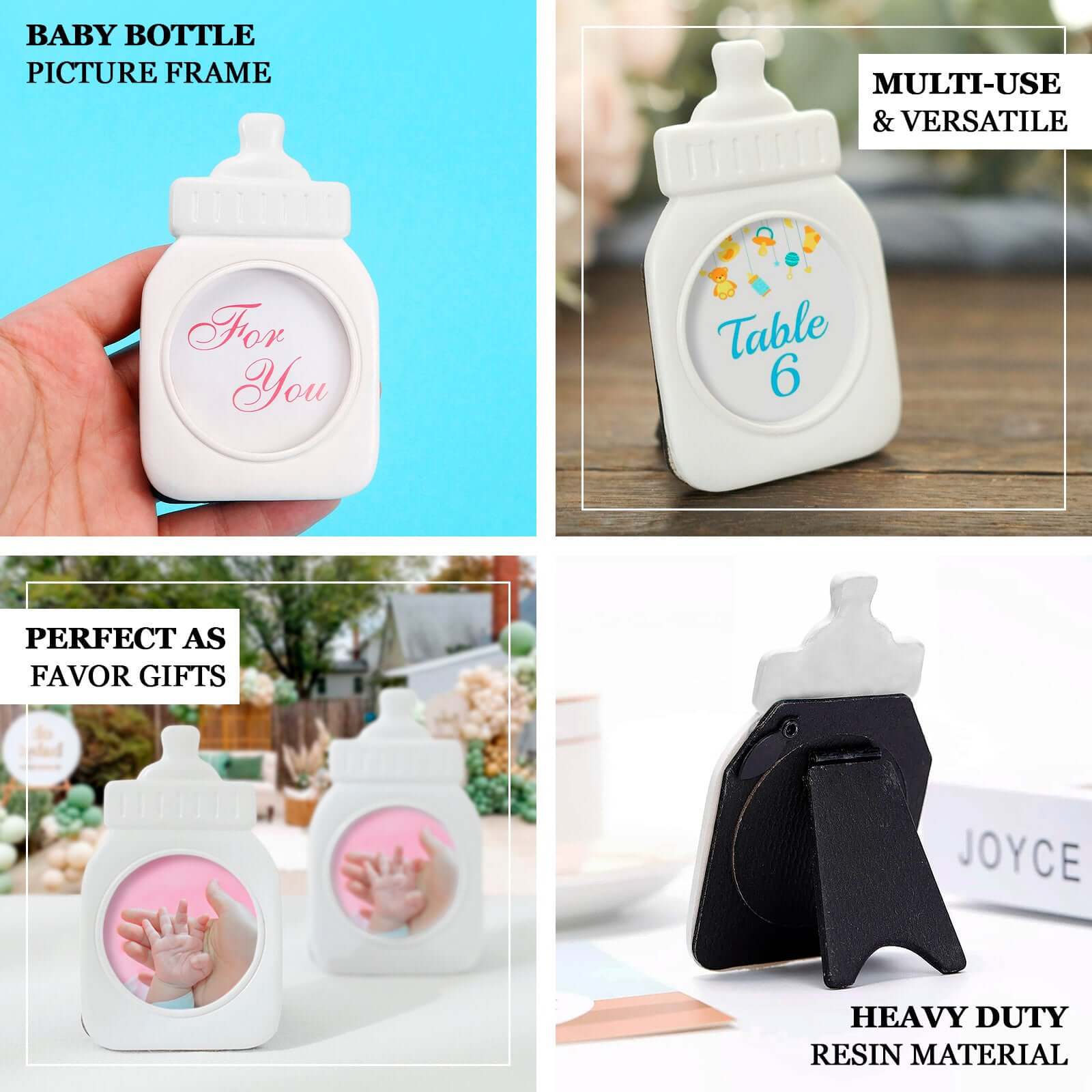 4 Pack White Resin Baby Feeding Bottle Picture Frame Party Favors, Baby Shower Favors, Gender Reveal Party Gifts 4" - Image 4