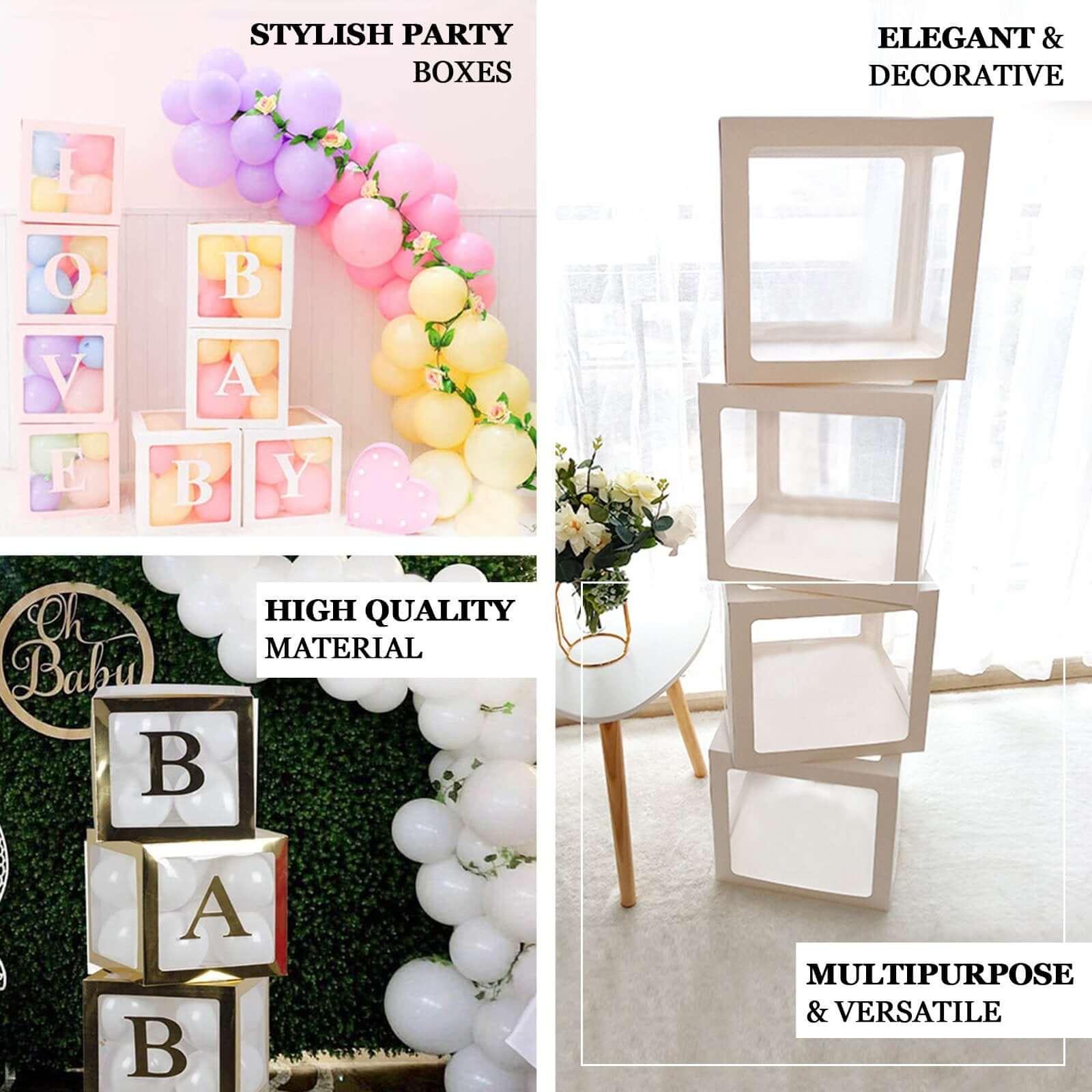 4 Pack Wood Grain Brown Gender Neutral DIY Prop Balloon Boxes, Boho Design Baby Shower Party Decorations - Image 4