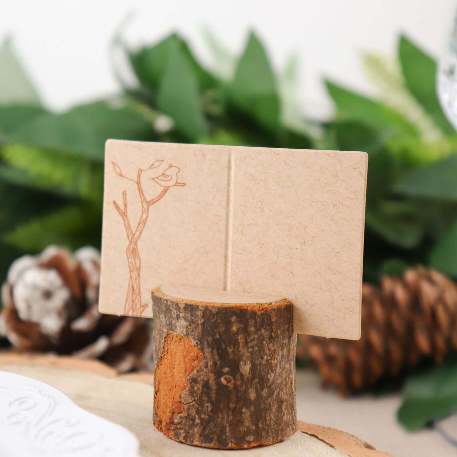 4-Pack Wood Stump Place Card Holders Rustic Natural Design - Boho Chic Decor for Tables - Image 2