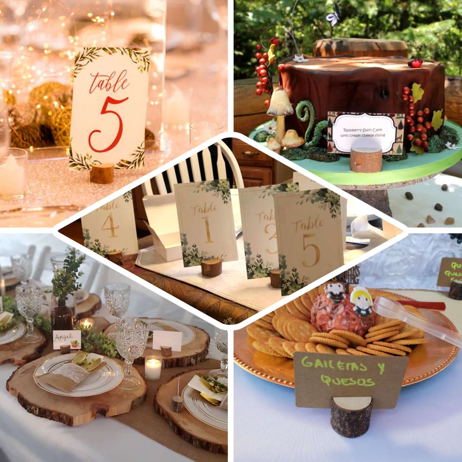 4-Pack Wood Stump Place Card Holders Rustic Natural Design - Boho Chic Decor for Tables - Image 4