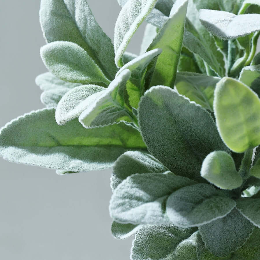 4 Stems Frosted Green Artificial Lambs Ear Leaf Indoor Plant, Faux Bush - Image 2