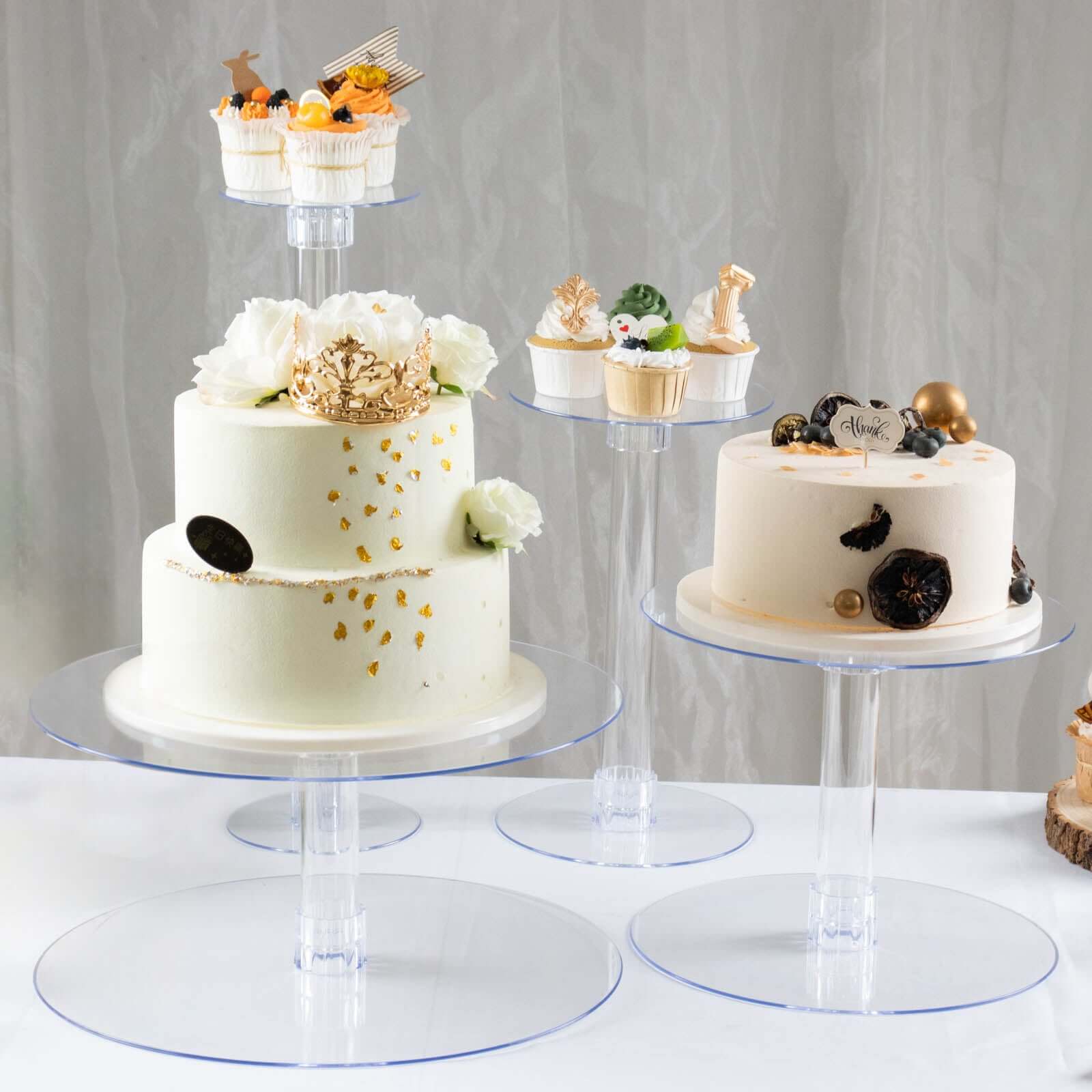 4-Tier Acrylic Round Cake Stand Set Assorted Sizes Clear - Sleek Versatile Cupcake Holder Dessert Display Pedestal for Stylish Pastry & Dessert Tables - Image 2