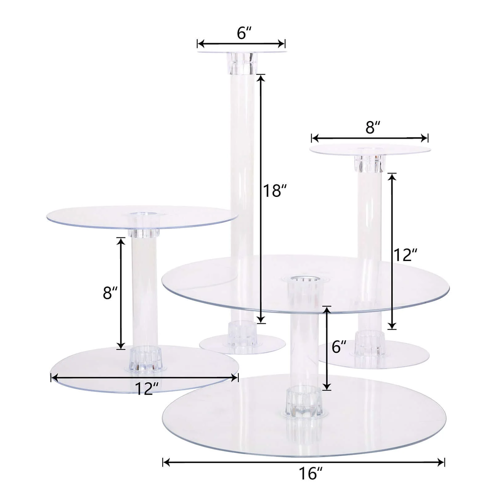 4-Tier Acrylic Round Cake Stand Set Assorted Sizes Clear - Sleek Versatile Cupcake Holder Dessert Display Pedestal for Stylish Pastry & Dessert Tables - Image 3
