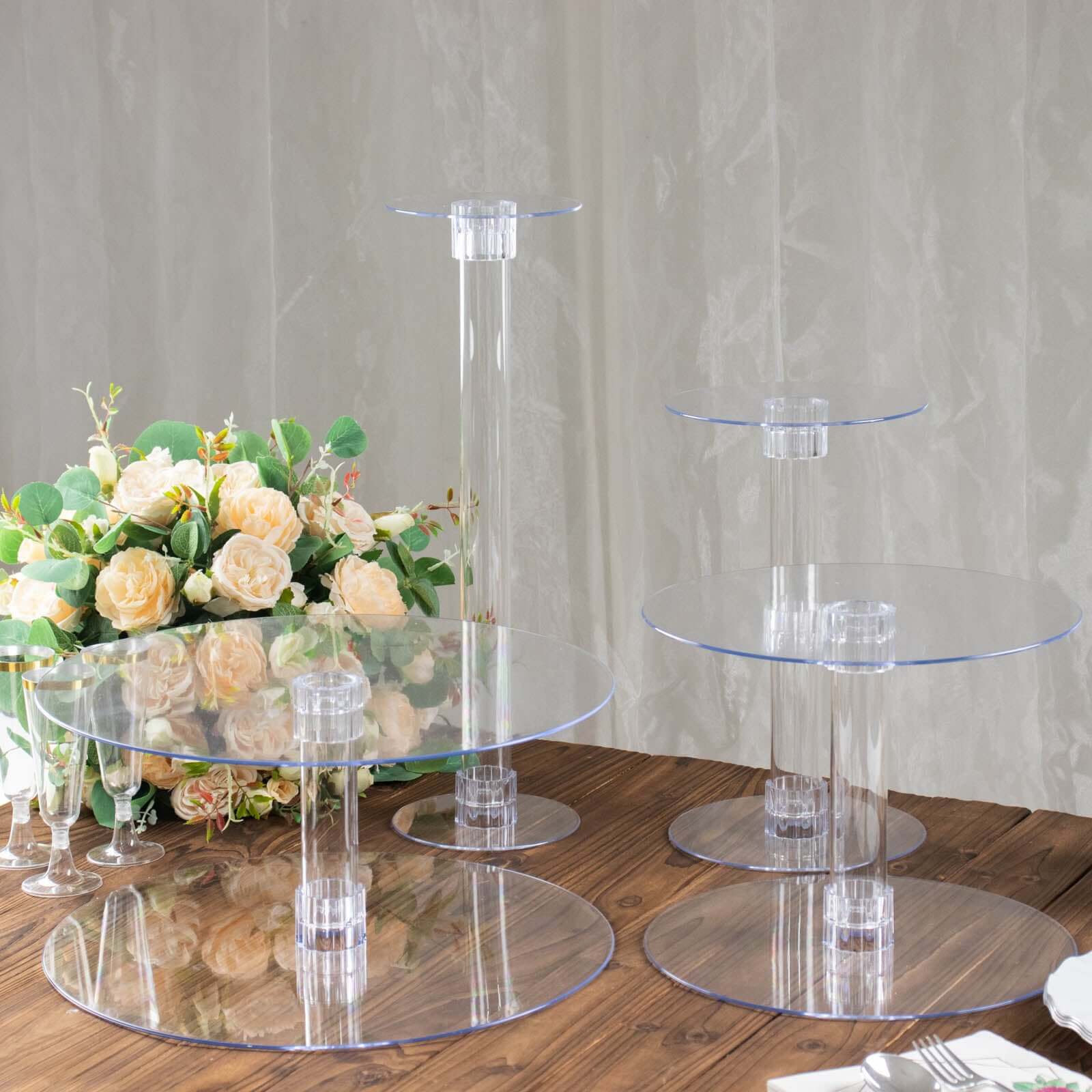4-Tier Acrylic Round Cake Stand Set Assorted Sizes Clear - Sleek Versatile Cupcake Holder Dessert Display Pedestal for Stylish Pastry & Dessert Tables - Image 4