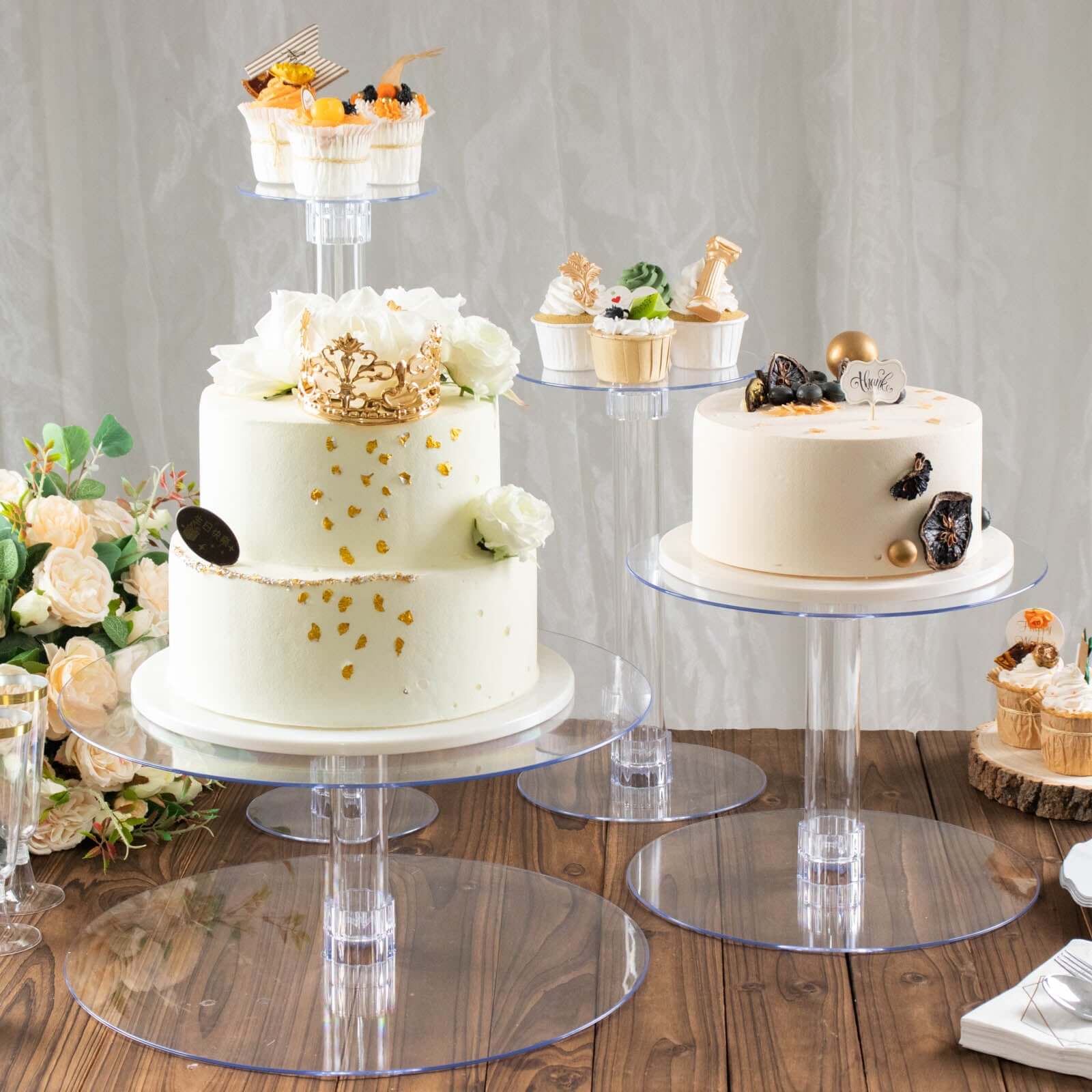 4-Tier Acrylic Round Cake Stand Set Assorted Sizes Clear - Sleek Versatile Cupcake Holder Dessert Display Pedestal for Stylish Pastry & Dessert Tables - Image 5