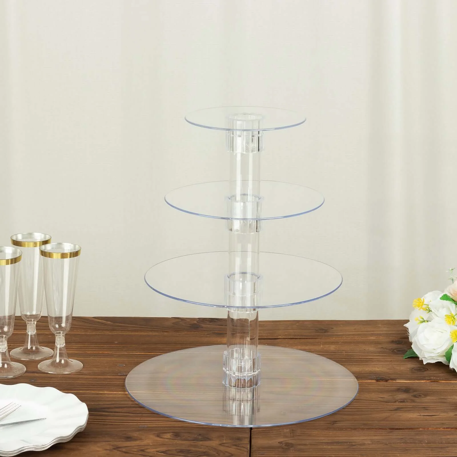 4-Tier Acrylic Round Cupcake Stand 14" Clear - Heavy Duty Reusable Dessert Tower Holder Pastry Display with Film Sheets for Special Events & Catering Displays - Image 10