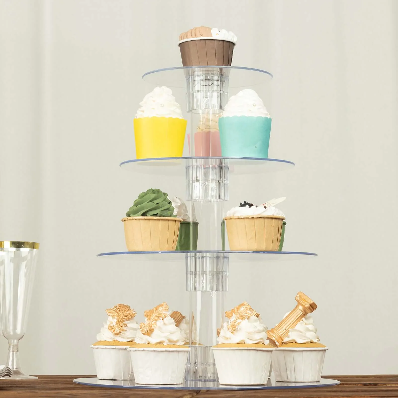 4-Tier Acrylic Round Cupcake Stand 14" Clear - Heavy Duty Reusable Dessert Tower Holder Pastry Display with Film Sheets for Special Events & Catering Displays - Image 7