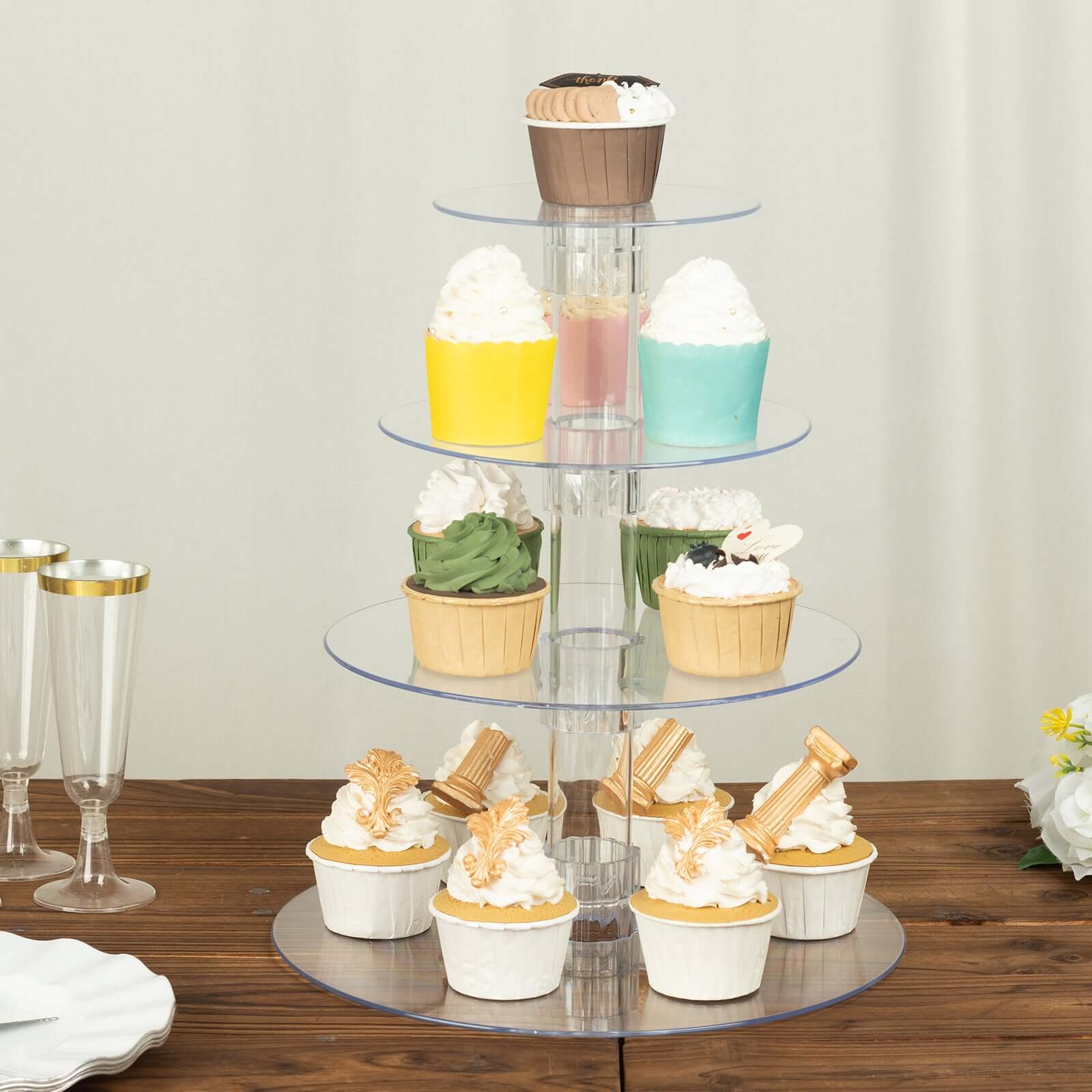 4-Tier Acrylic Round Cupcake Stand 14" Clear - Heavy Duty Reusable Dessert Tower Holder Pastry Display with Film Sheets for Special Events & Catering Displays - Image 8