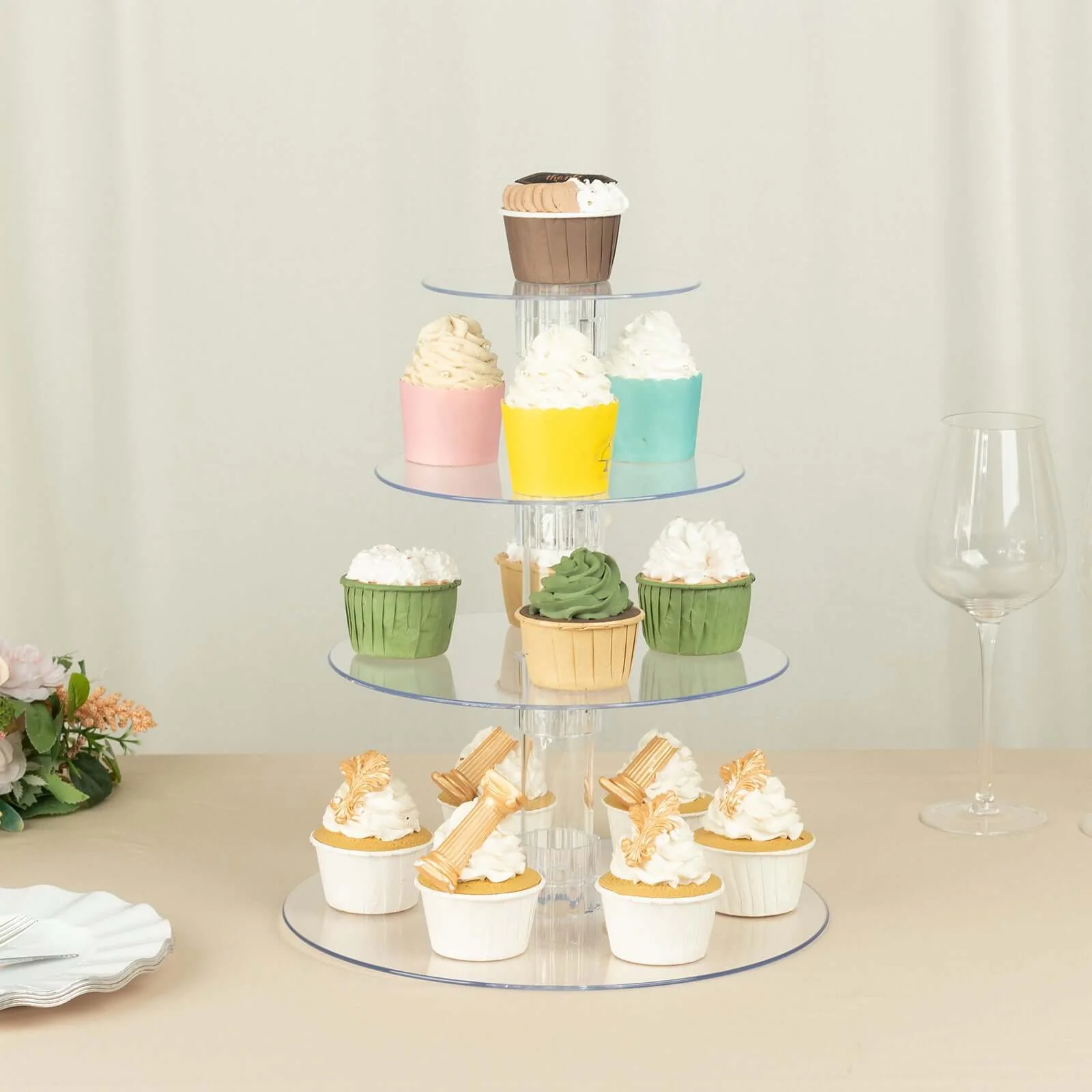 4-Tier Acrylic Round Cupcake Stand 14" Clear - Heavy Duty Reusable Dessert Tower Holder Pastry Display with Film Sheets for Special Events & Catering Displays - Image 9