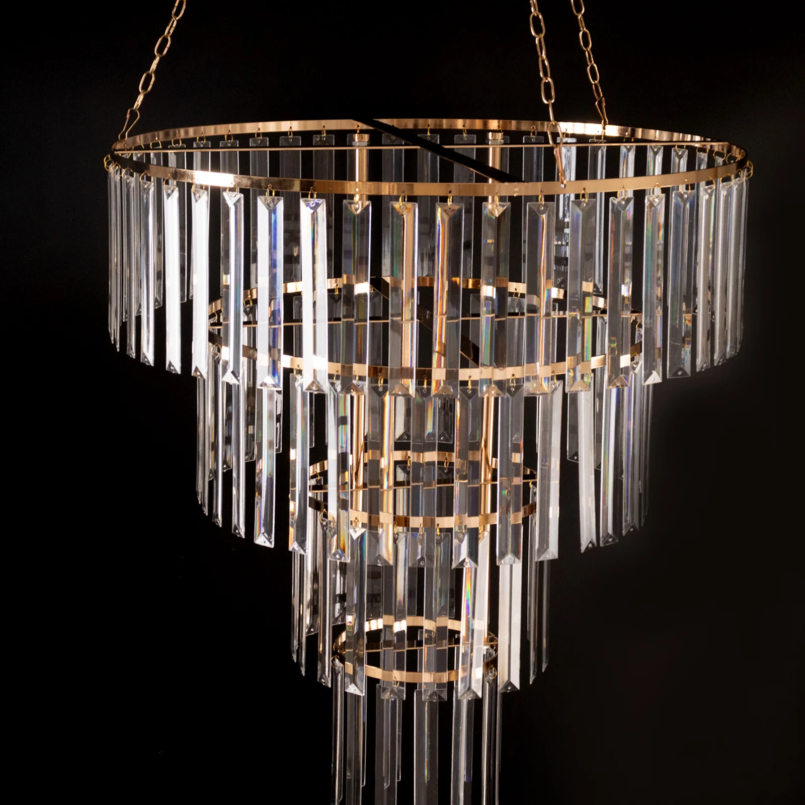 4-Tier Crystal Pendant Chandelier with Gold Metal Frame, Round Hanging Light Fixture with Chain and Hook - Image 2