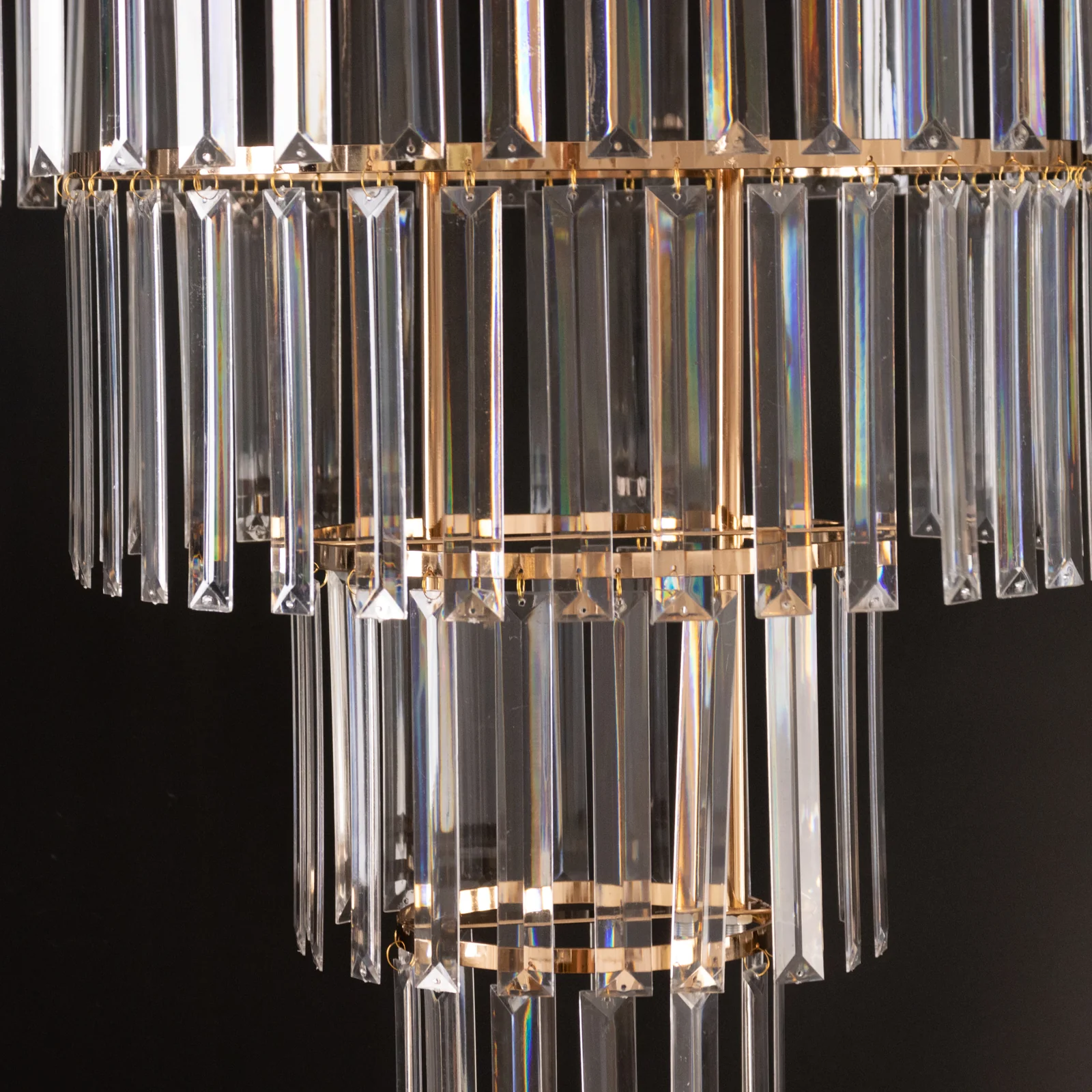 4-Tier Crystal Pendant Chandelier with Gold Metal Frame, Round Hanging Light Fixture with Chain and Hook - Image 6
