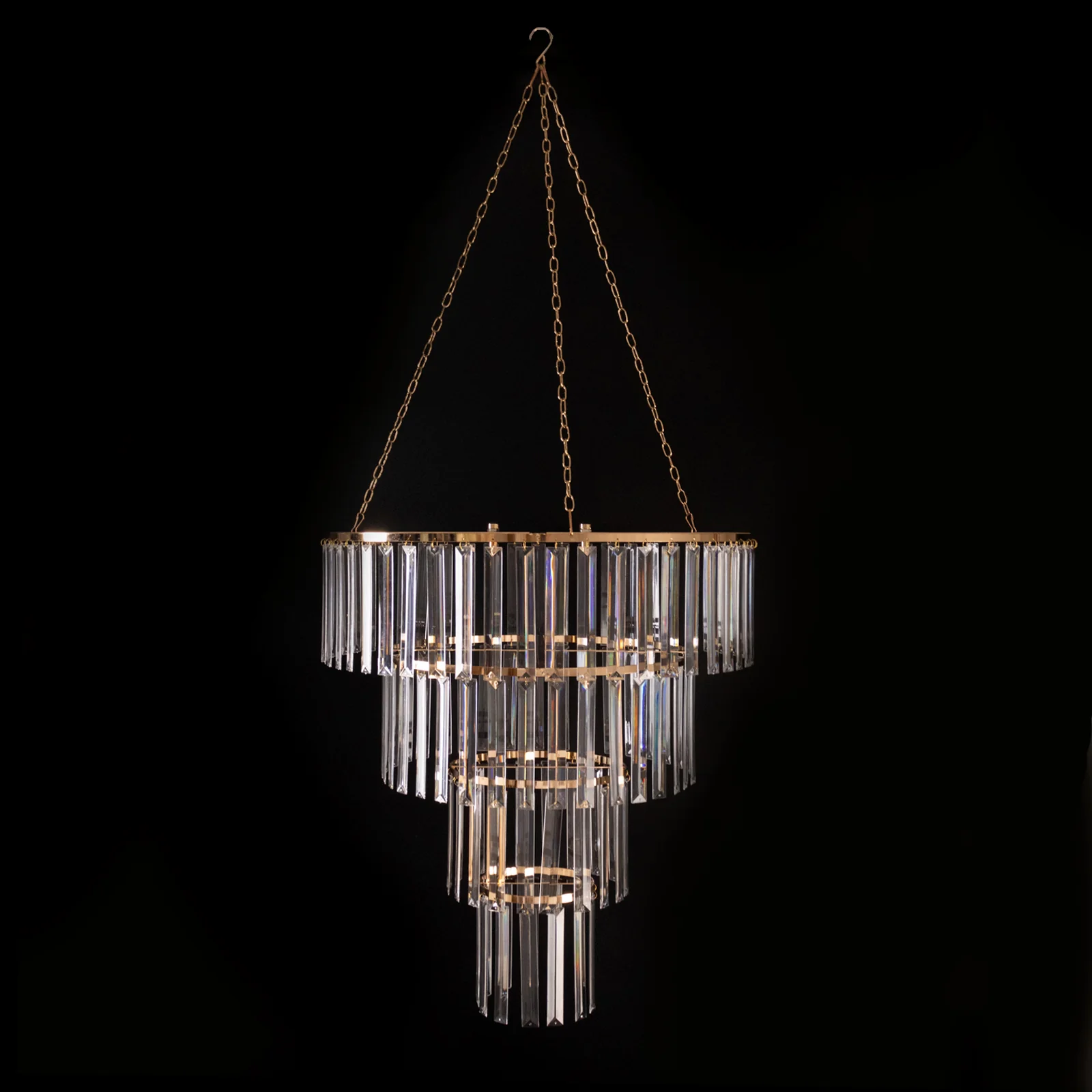 4-Tier Crystal Pendant Chandelier with Gold Metal Frame, Round Hanging Light Fixture with Chain and Hook - Image 9
