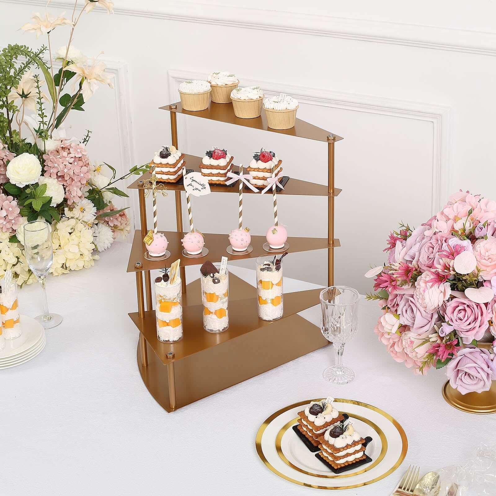 4-Tier Metal Spiral Stairway Cupcake Display Stand 17" Gold - Dessert Cake Step Pedestal Tray for Parties - Image 7