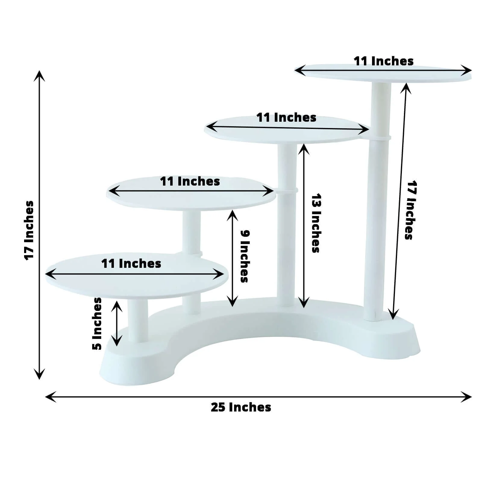4-Tier Plastic Cake Stand with Half Moon Base 17" White - Sleek Multi-layer Cupcake Holder Display Tower for Stylish Pastry & Dessert Tables - Image 3