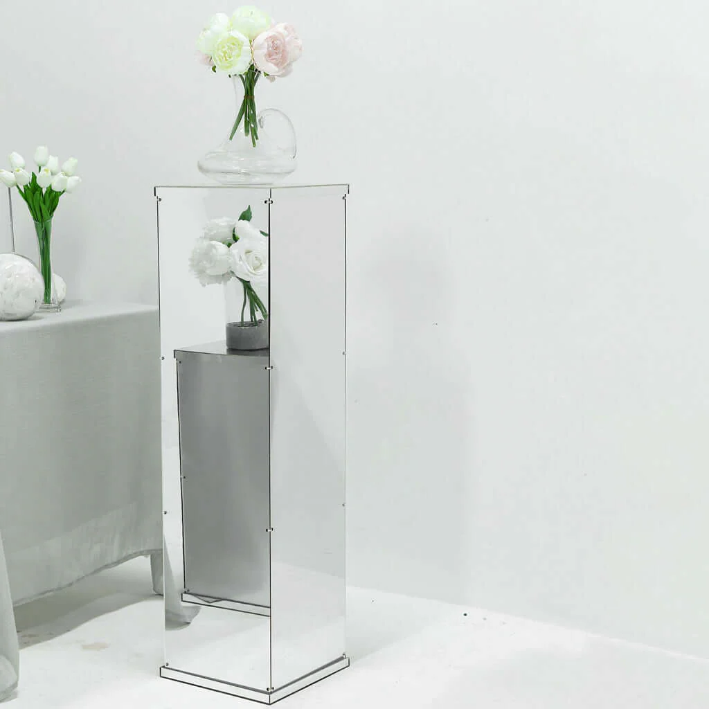 Floor Standing Silver Mirror Finish Acrylic Pedestal Riser, Display Box with Interchangeable Lid and Base 40" - Image 11