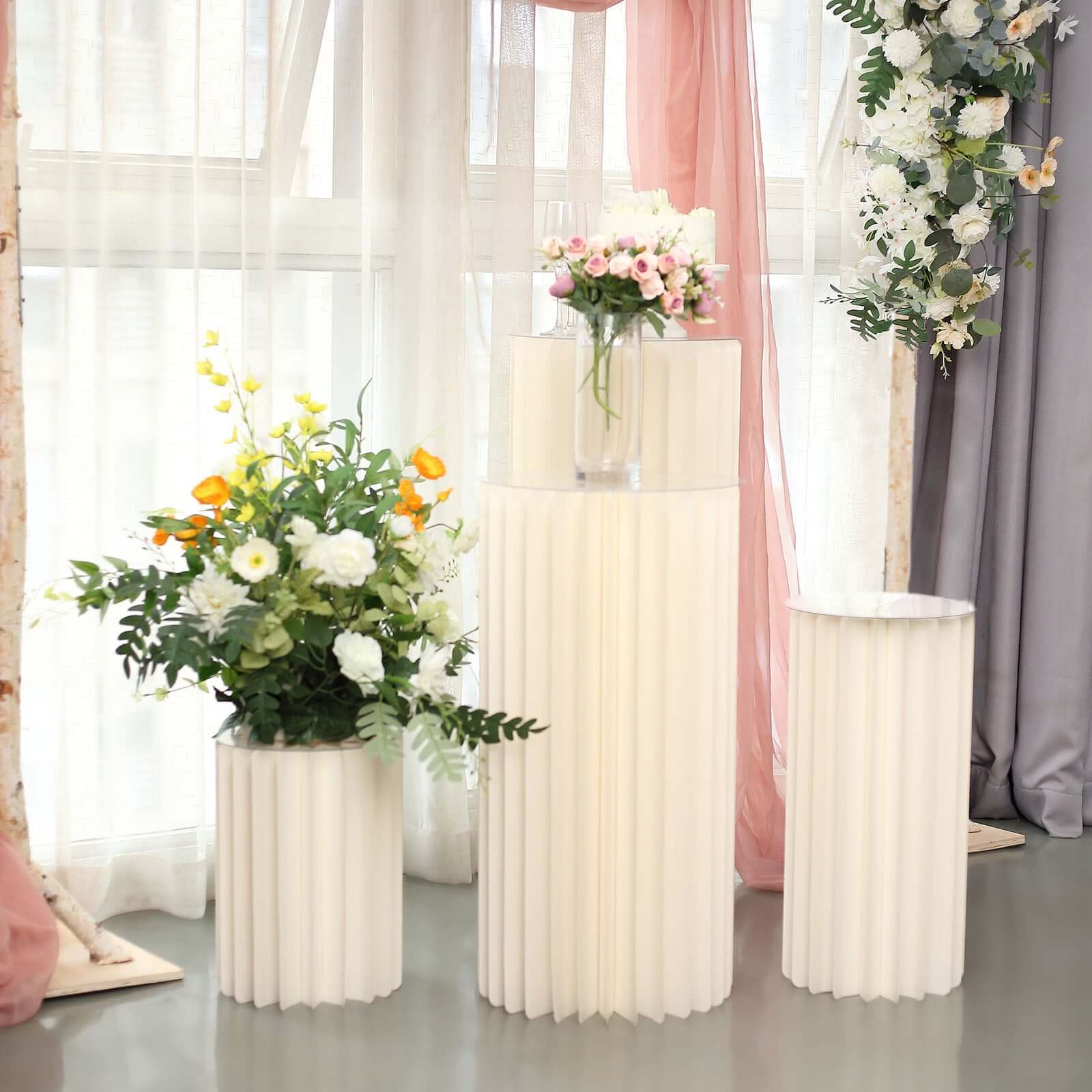 Ivory Cylinder Pillar Pedestal Stand, Display Column Stand With Top Plate 40" - Image 2