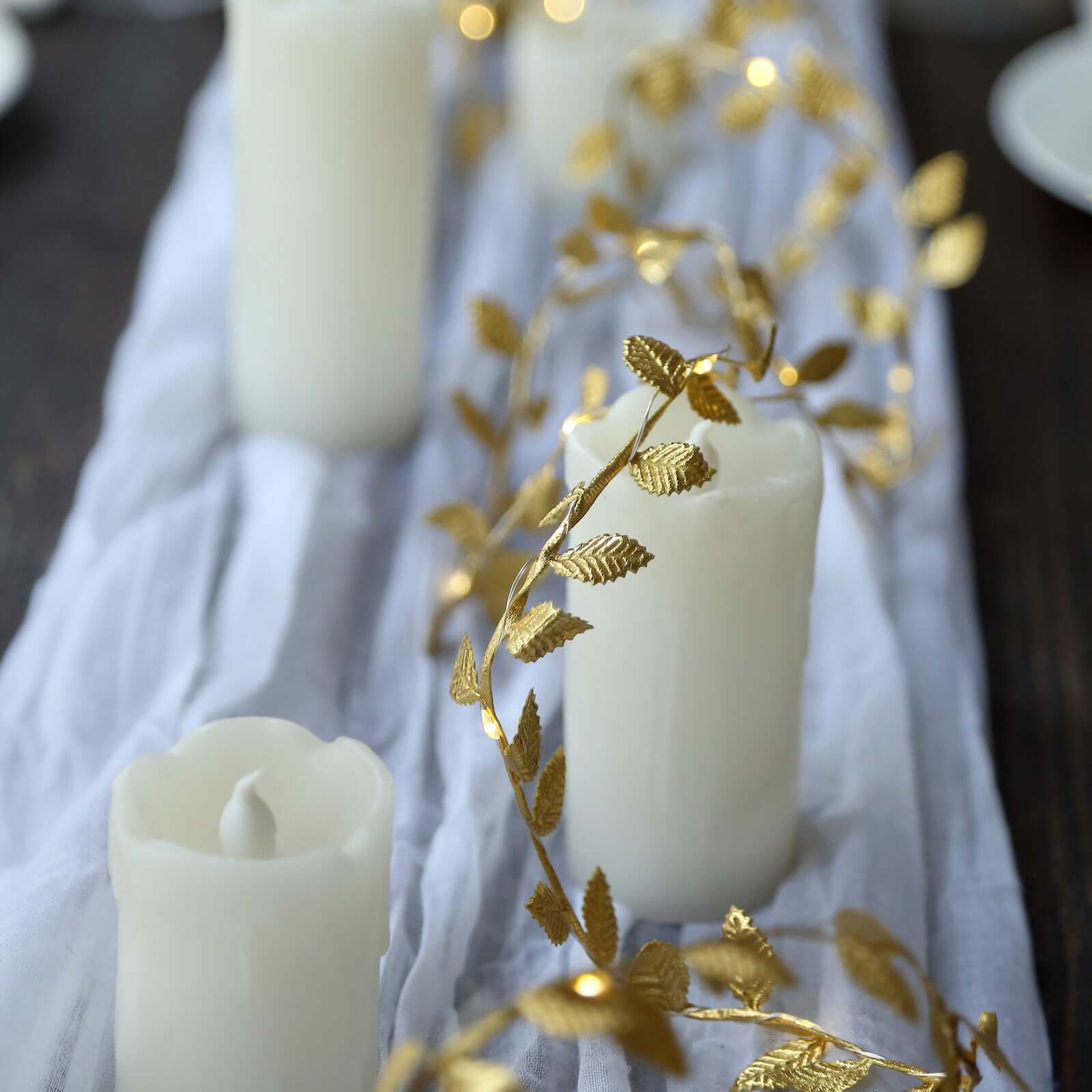 40 LED Garland Vine Lights 15ft Rose Leaf Design Metallic Gold Warm White - Battery Operated Decorative Lights