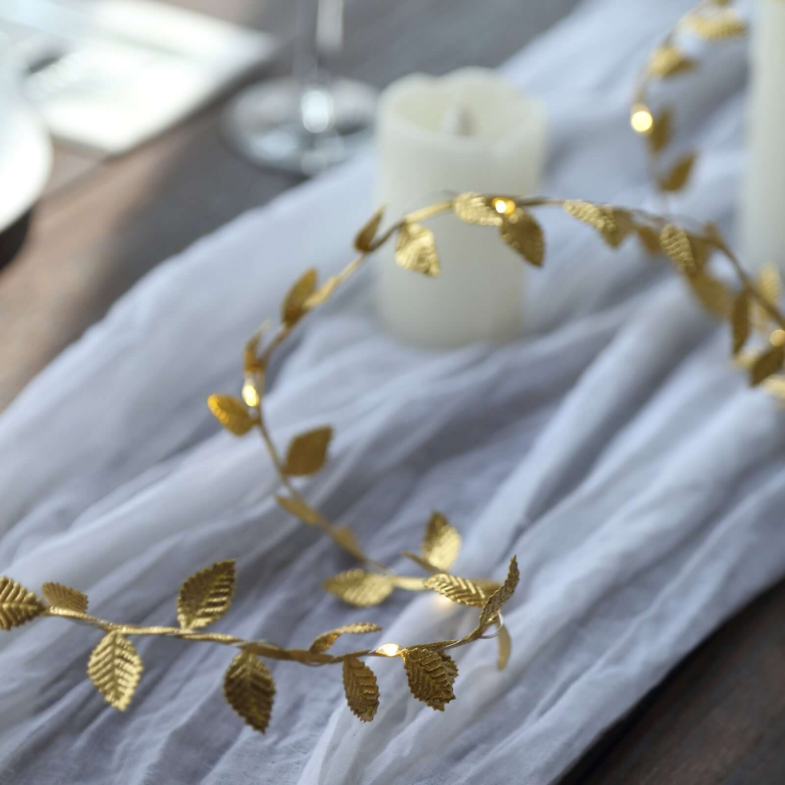 40 LED Garland Vine Lights 15ft Rose Leaf Design Metallic Gold Warm White - Battery Operated Decorative Lights - Image 10