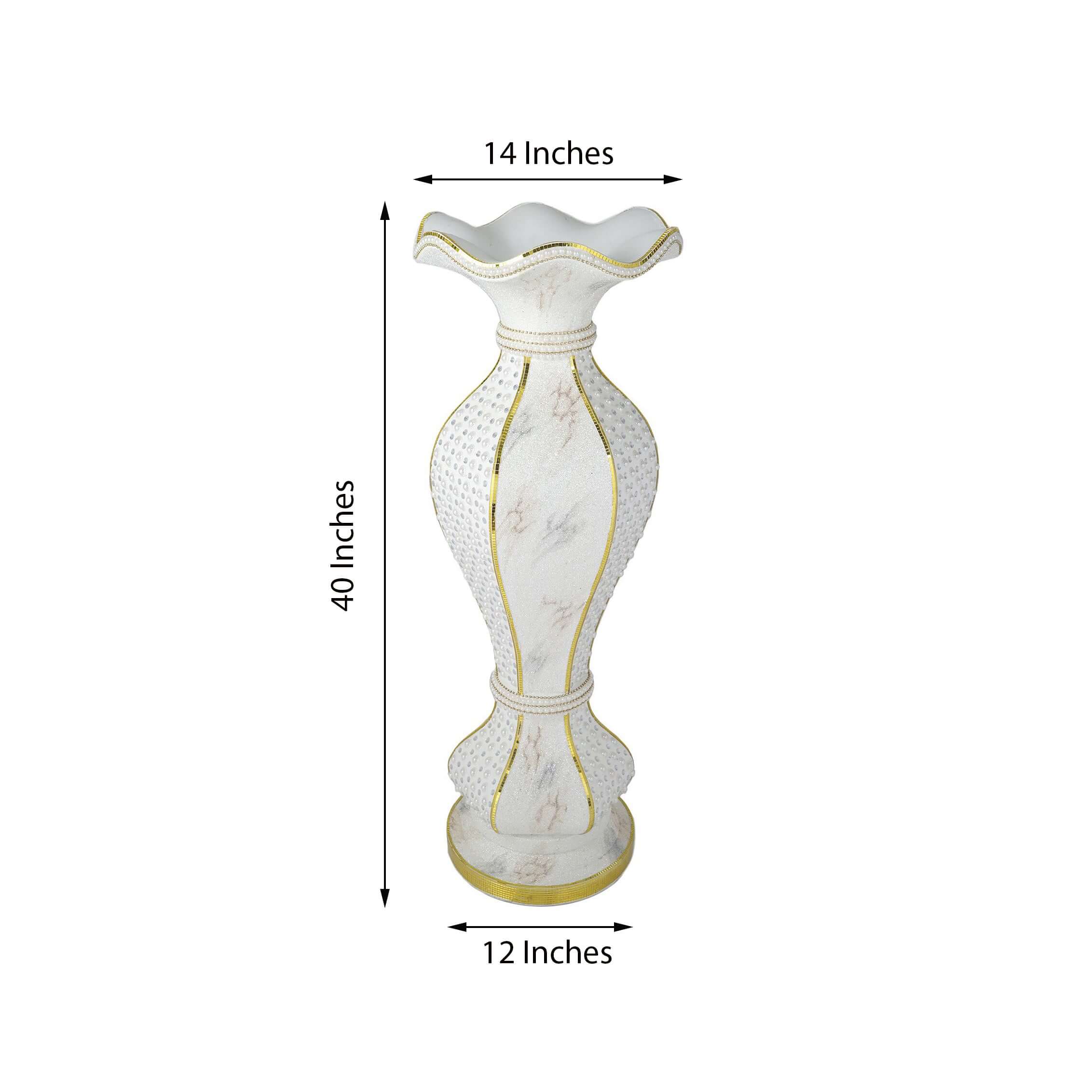 Shimmering Gold Glittered Marble Design Flower Pot Vase With Pearls and Mirror Mosaic Embellishment 40" - Image 3