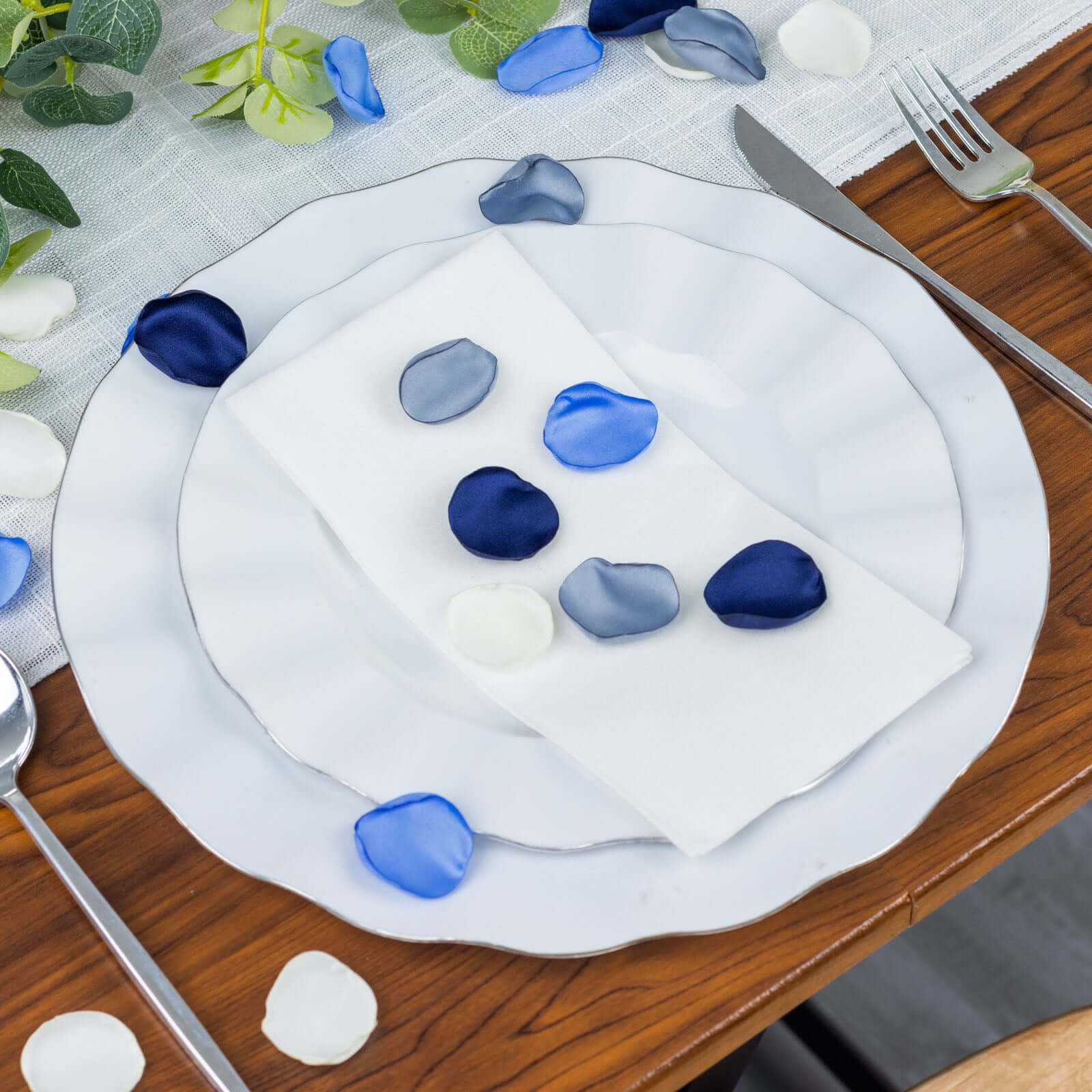 400-Pack Silk Rose Petals Confetti 2" Round Dusty Blue Mix Matte - Life-Like Flower Petals for Table Decor - Image 8