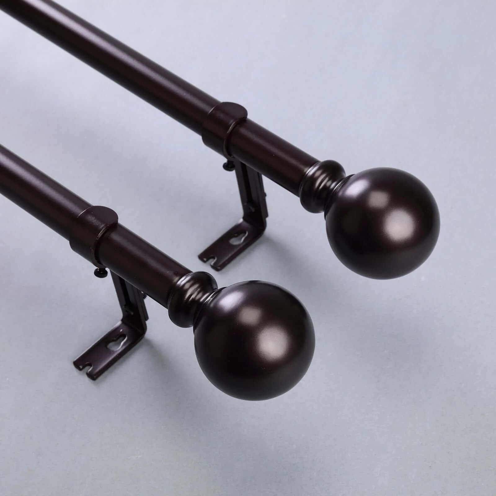 Adjustable Curtain Rod Set, Bronze, Round Finials 42"-126" - Image 9